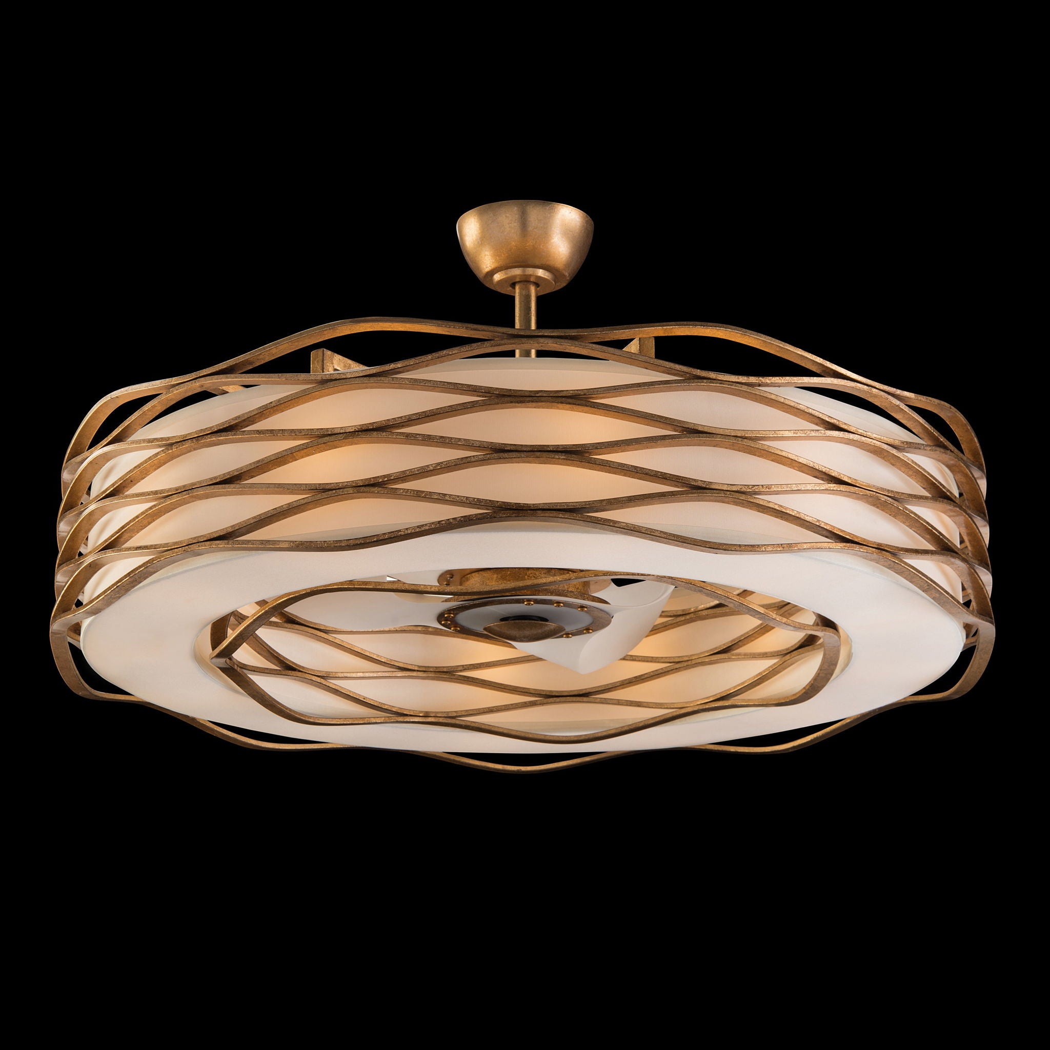 Ribbons of Gold Twelve-Light Pendant with Fan
