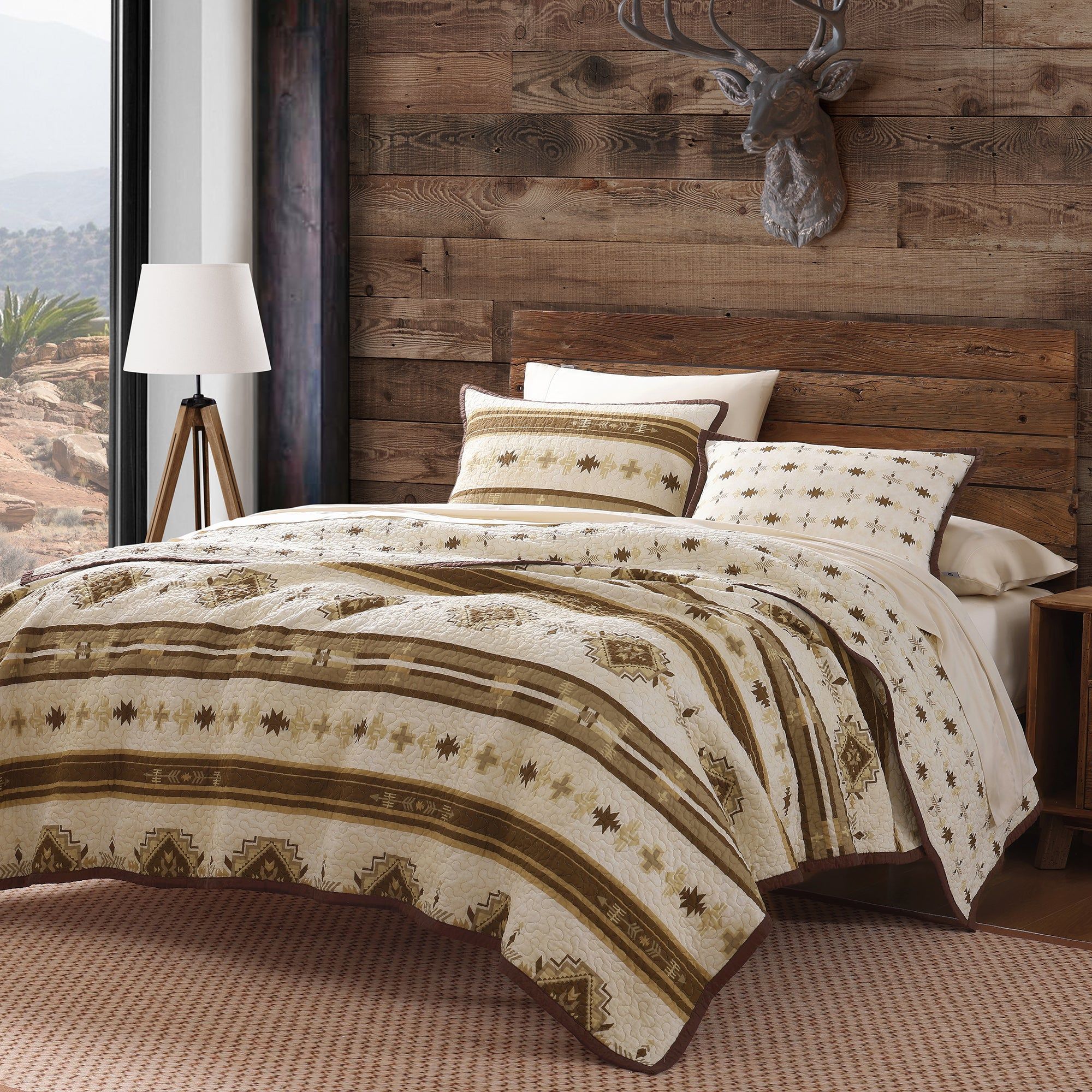 Dakota - King Reversible Quilt Set With 2 King Shams (Set of 3) - Tan