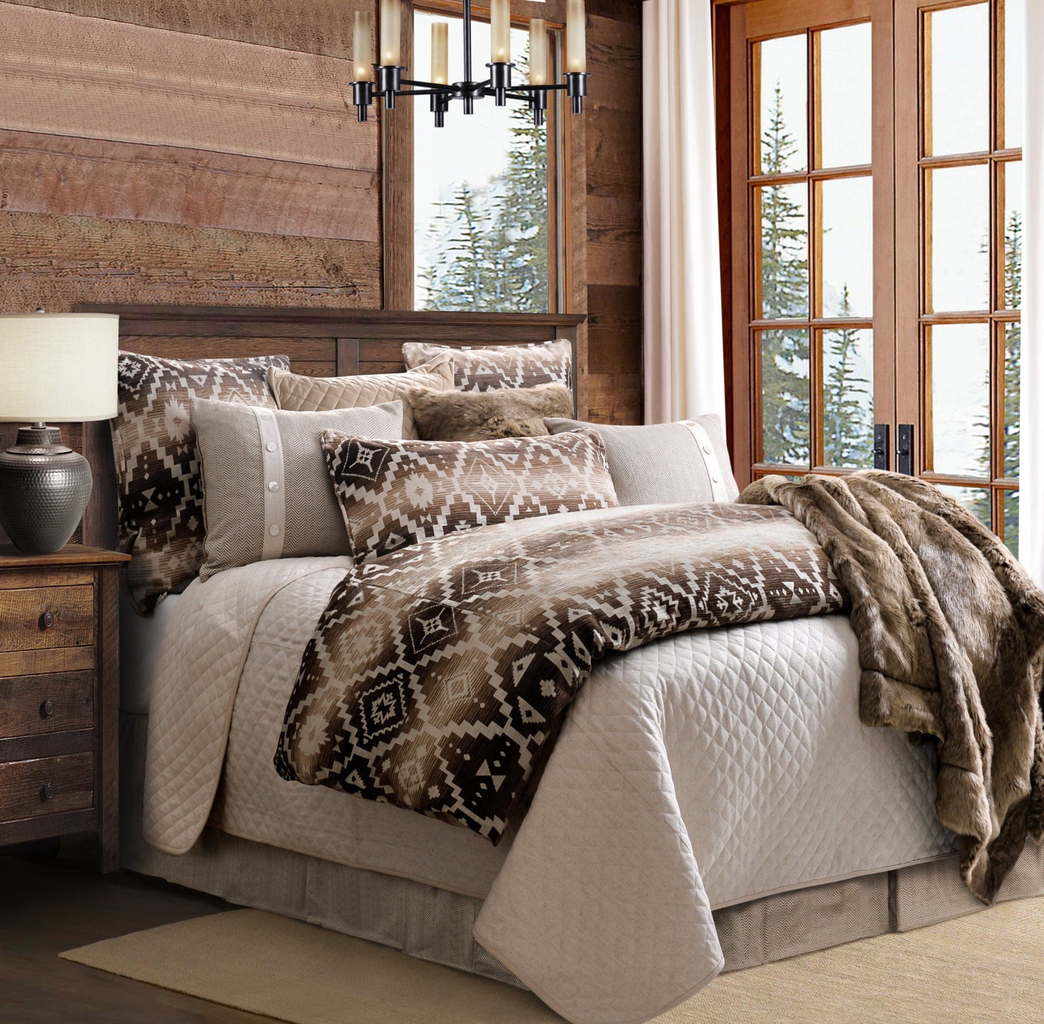 Chalet - Queen Aztec Comforter Set (Set of 3) - White / Brown
