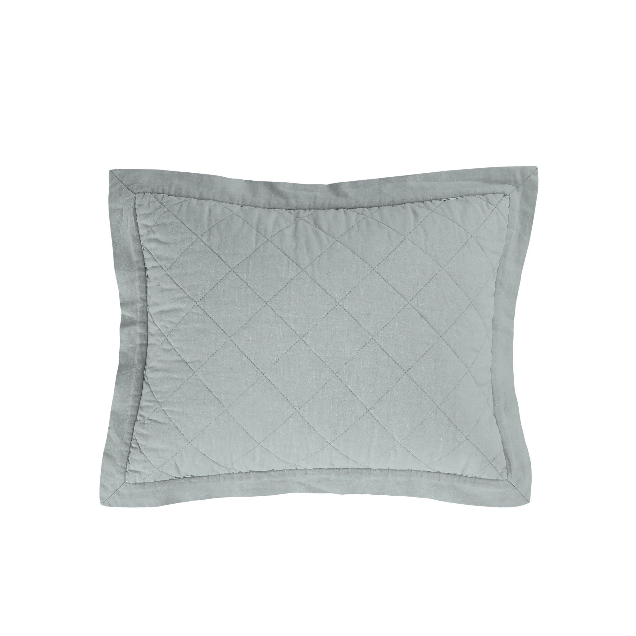Diamond Linen - Linen Cotton Diamond Quilted Boudoir Pillow - Seaglass