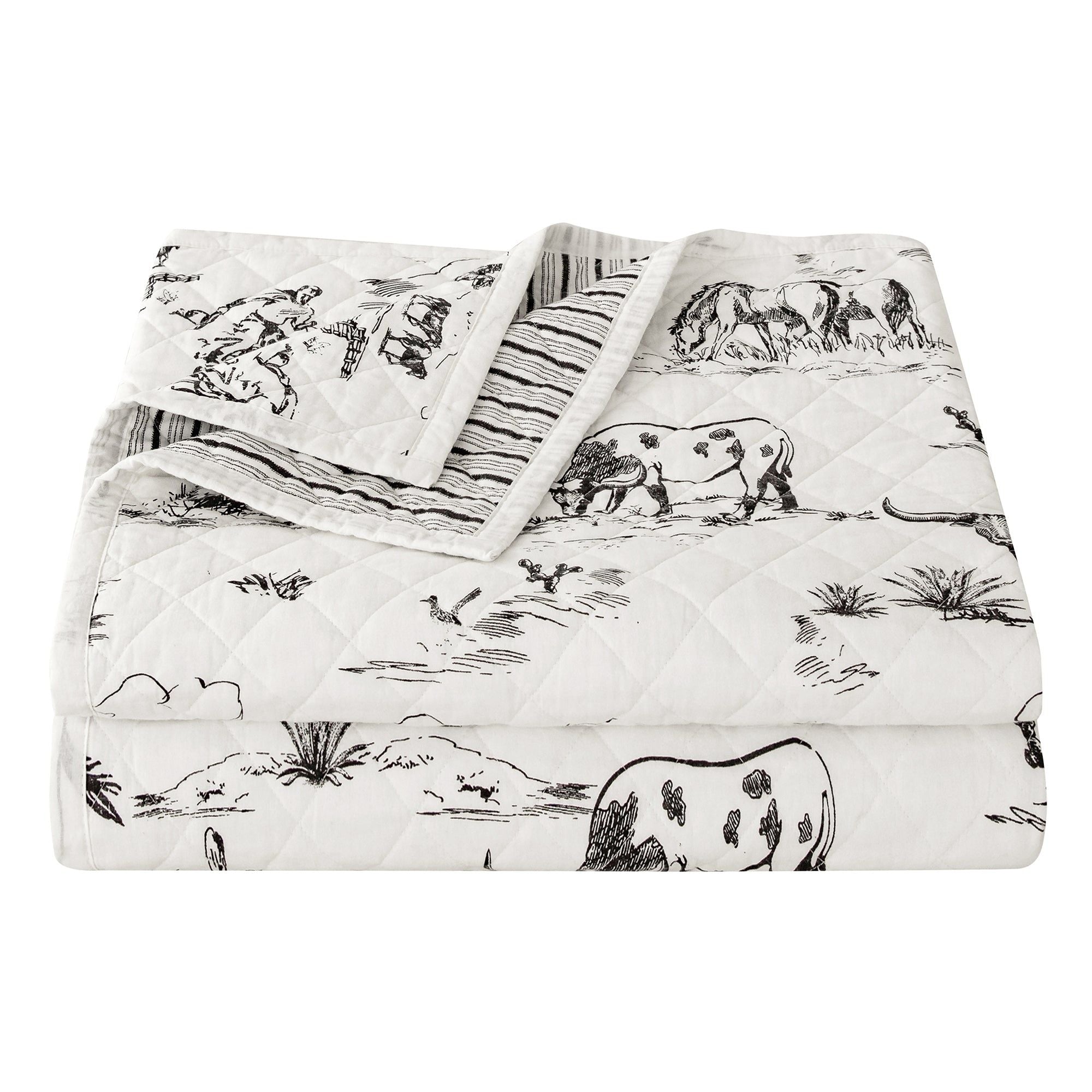 Ranch Life - Full/Queen Western Toile Reversible Quilt Set (Set of 3) - Black