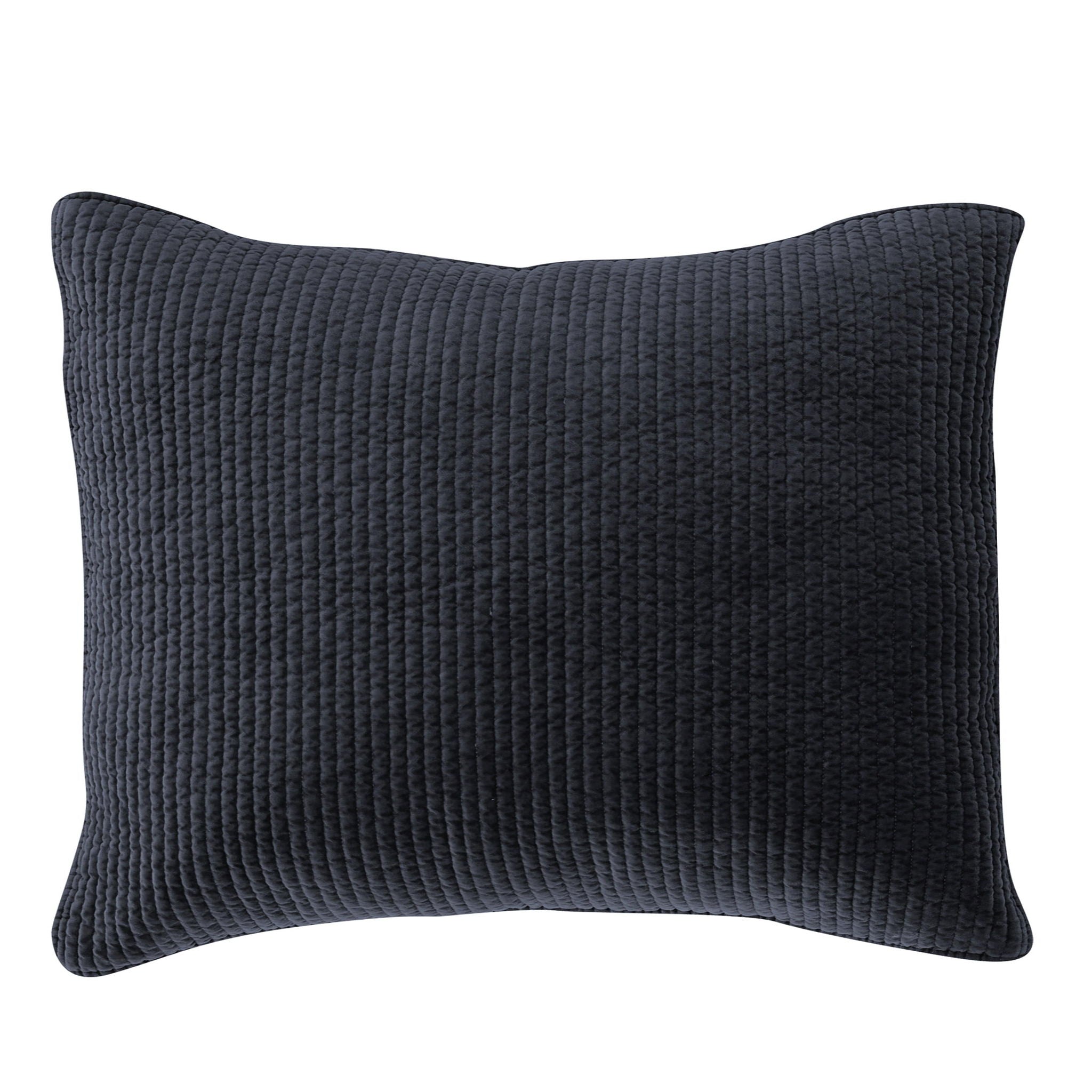 Stonewashed Cotton Velvet - 21" x 34" Quilted Pillow Sham - Navy