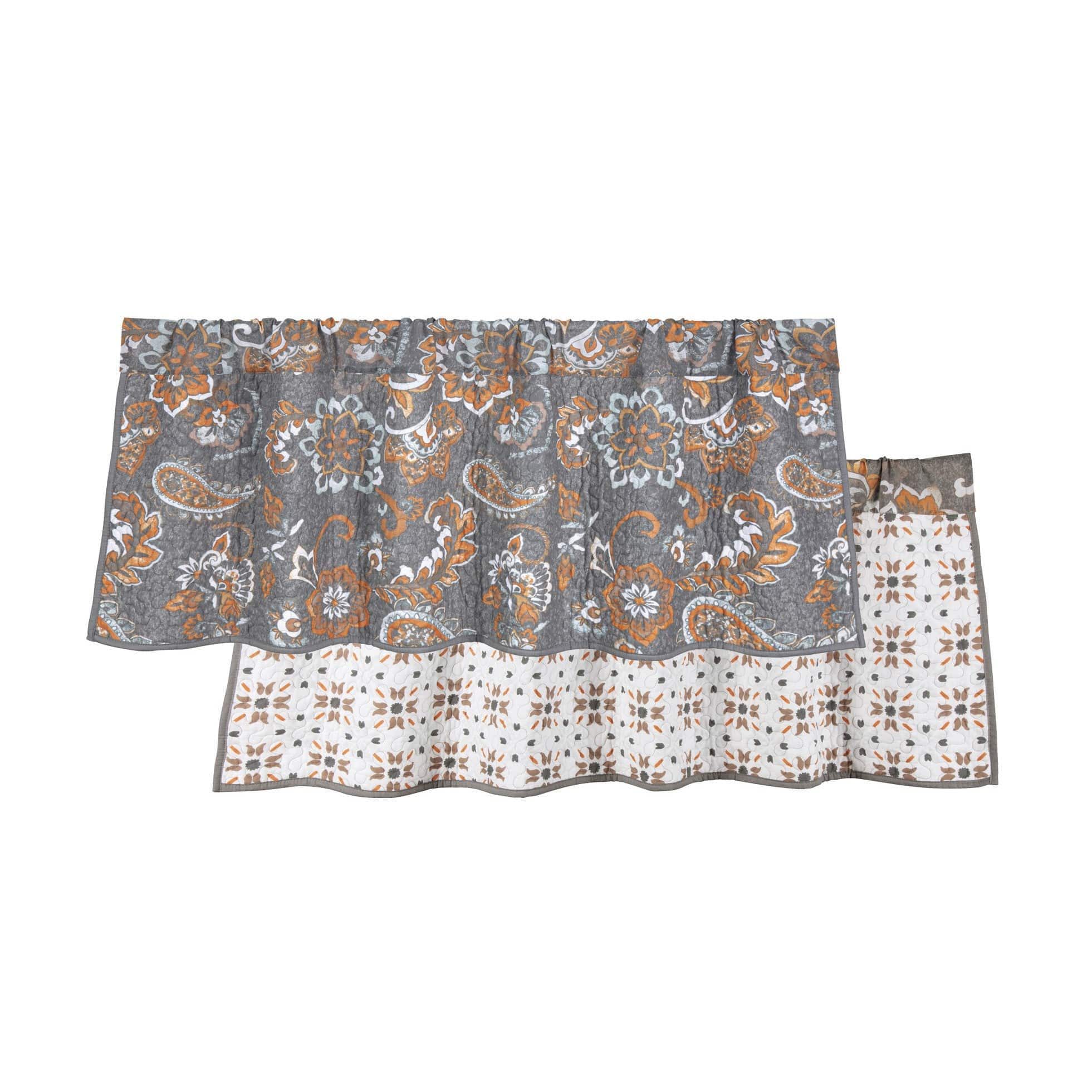 Abbie - Western Paisley Reversible Quilted Valance - Gray