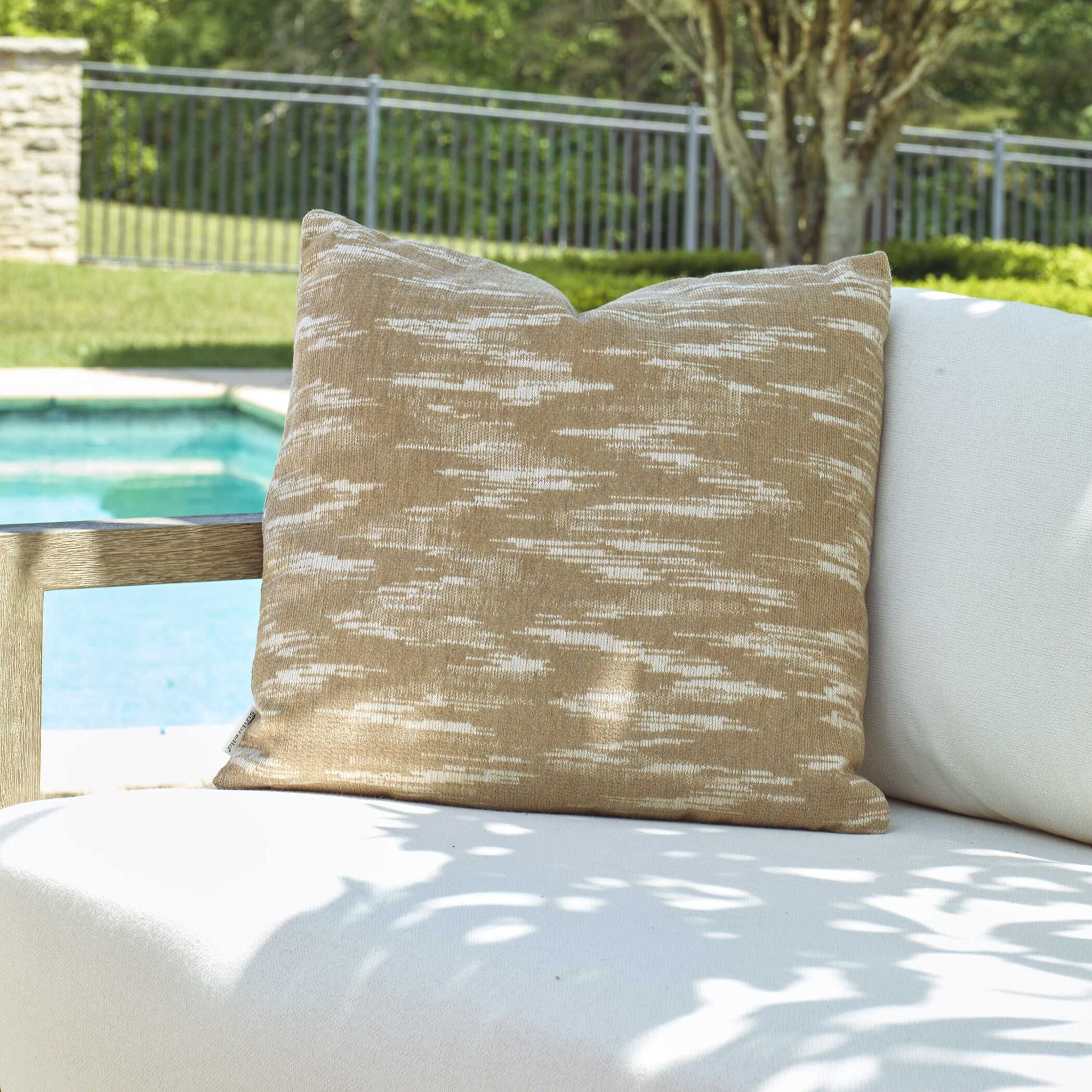 Mountains - Outdoor Sand Toned Pillow - Brown / White