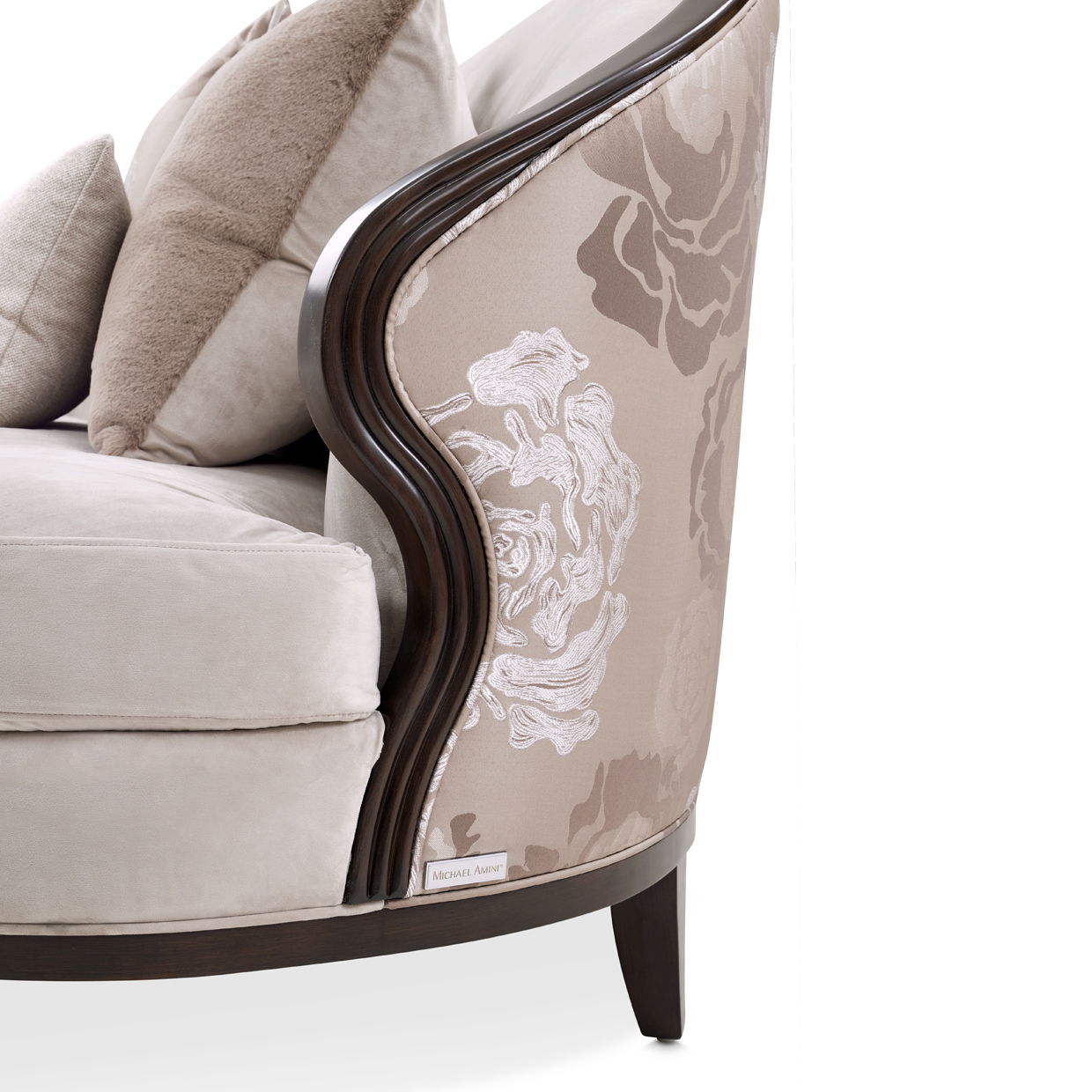 Camellia Field - Asymmetrical Velvet Sofa - Beige / Dark Brown