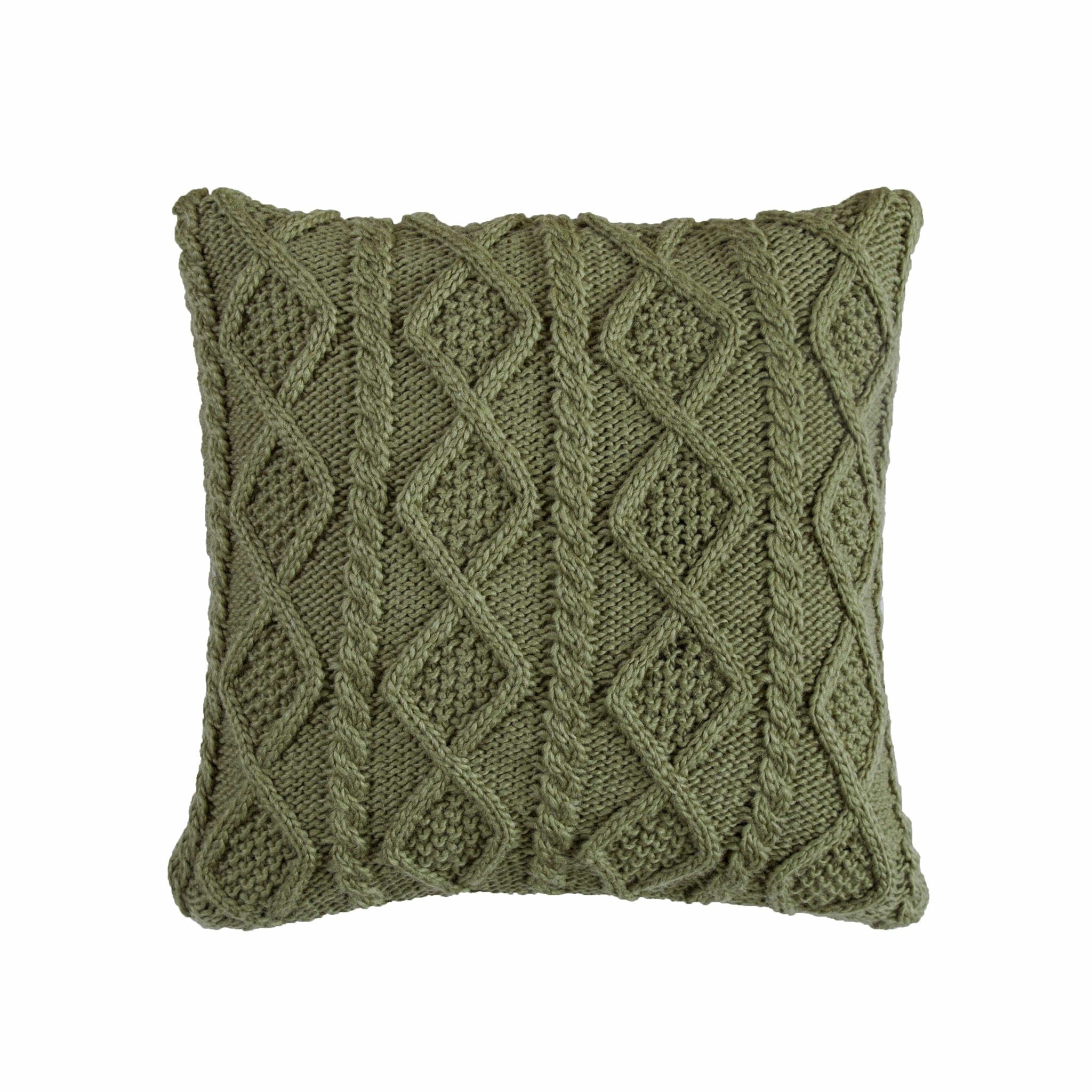 Cable Knit - Soft Diamond Throw Pillow - Sage Green