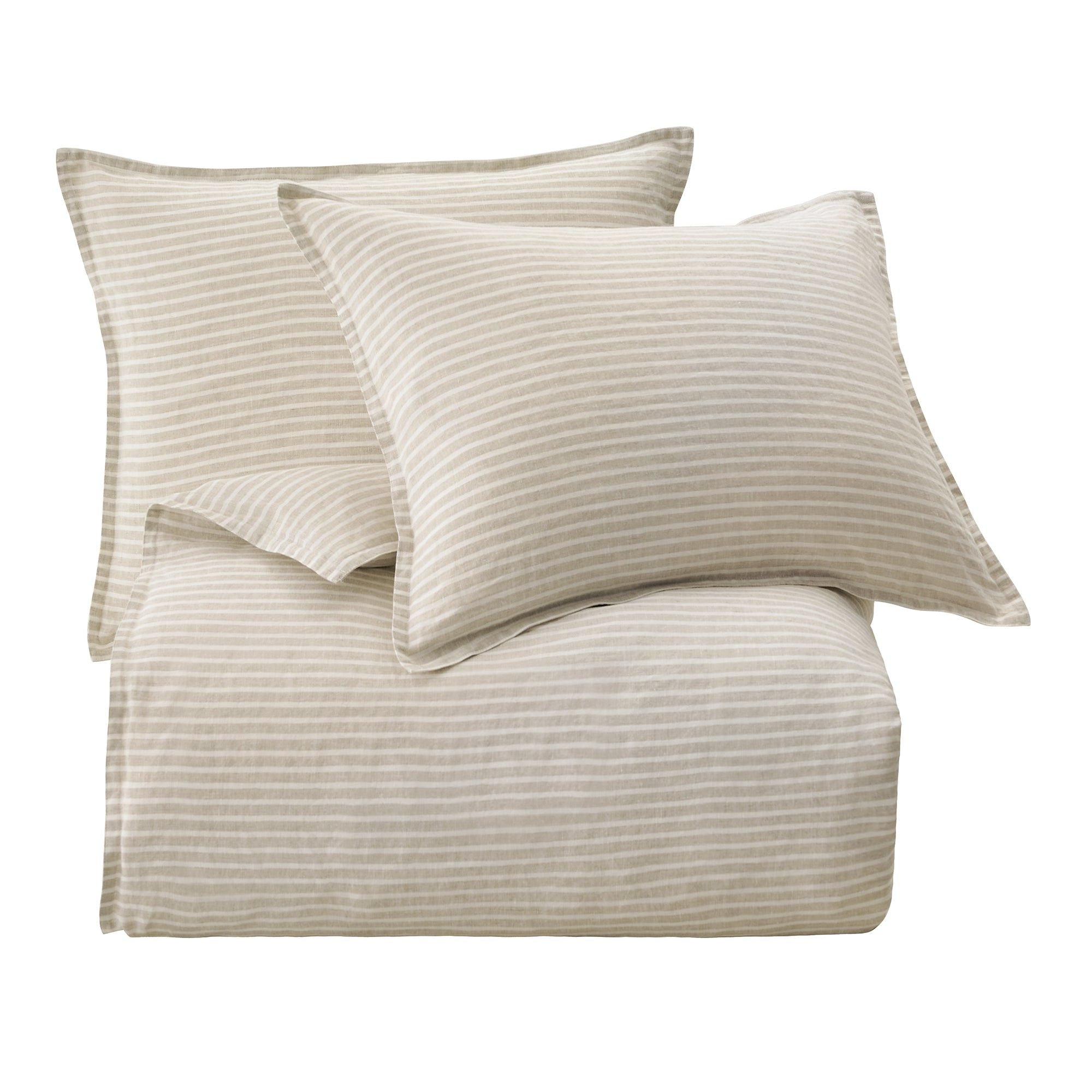 100% French Flax Linen - King Railroad Stripe Duvet Cover Set (Set of 3) - Natural