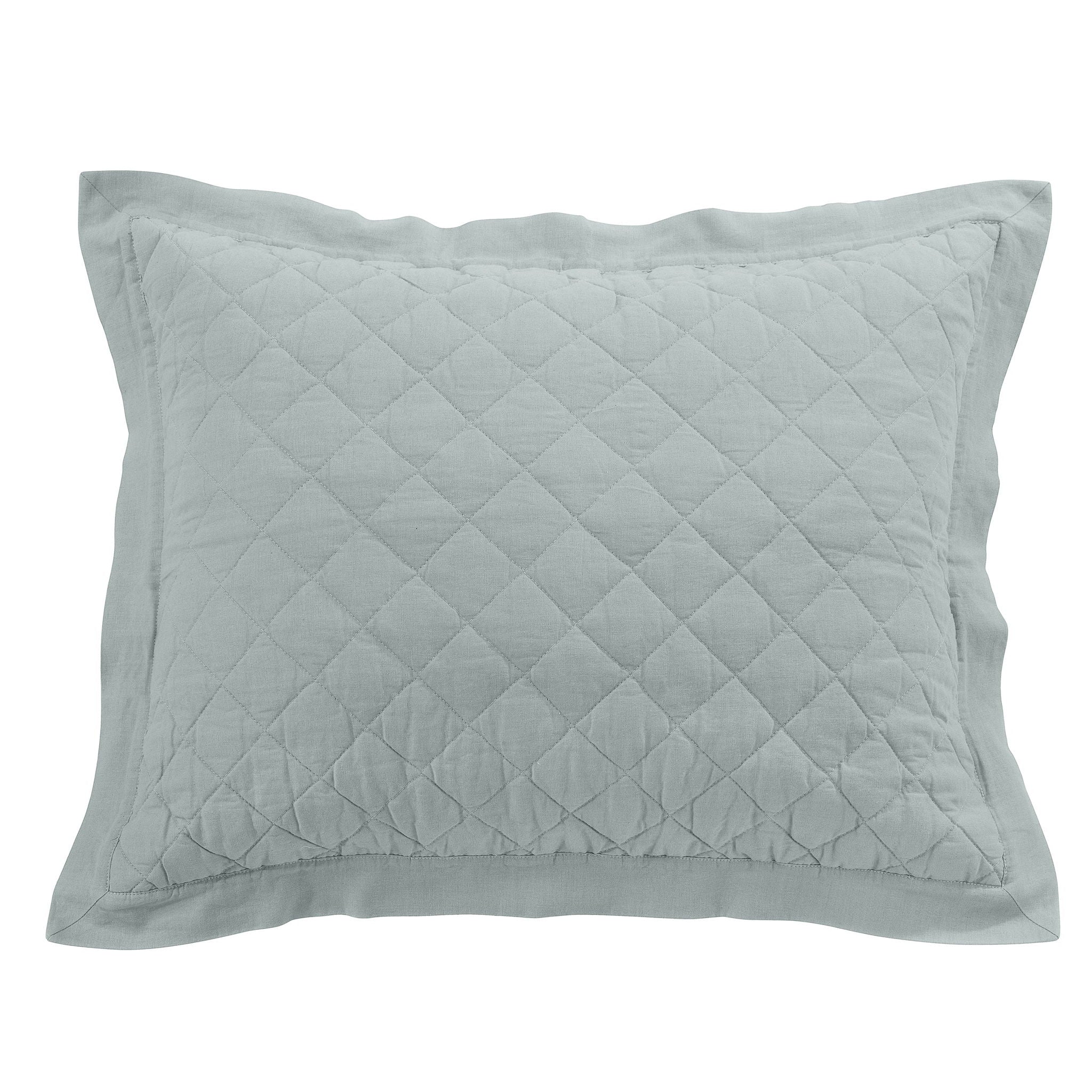 Diamond Linen - Linen Cotton Diamond Quilted Pillow Sham - Seaglass
