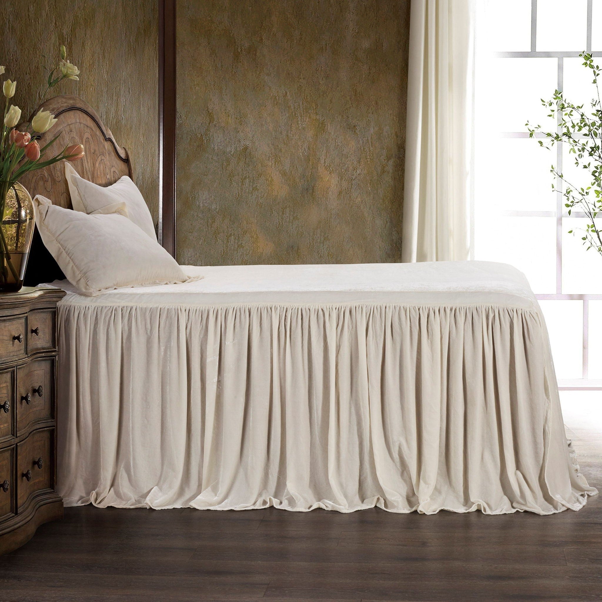 Stella - Twin Faux Silk Velvet Bedspread Set (Set of 2) - Stone