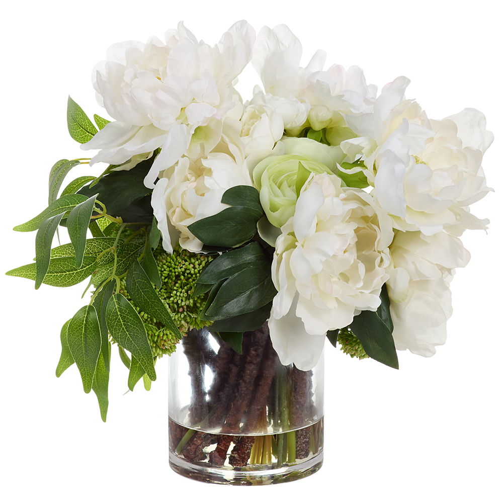 Peony/Ranunculus in Cylinder Vase White