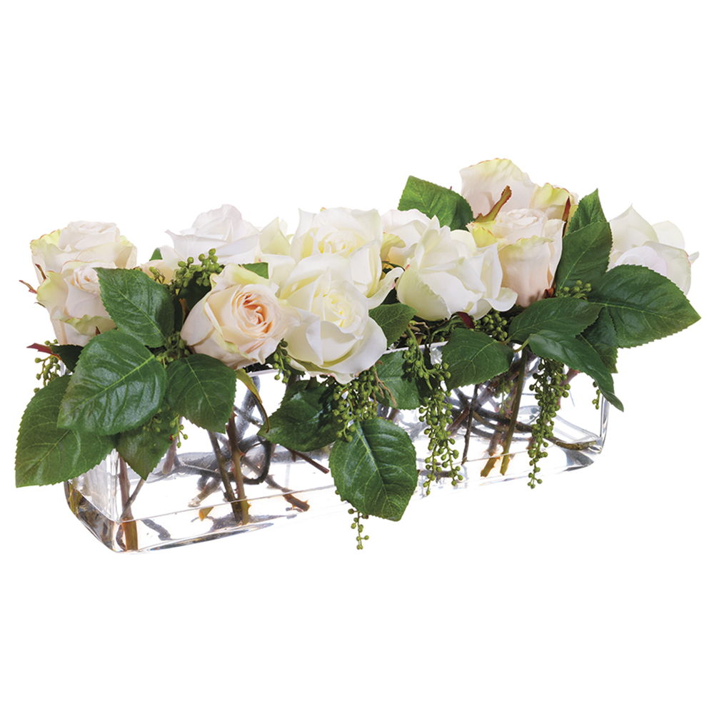 Rose/Berry in Glass Vase White Green