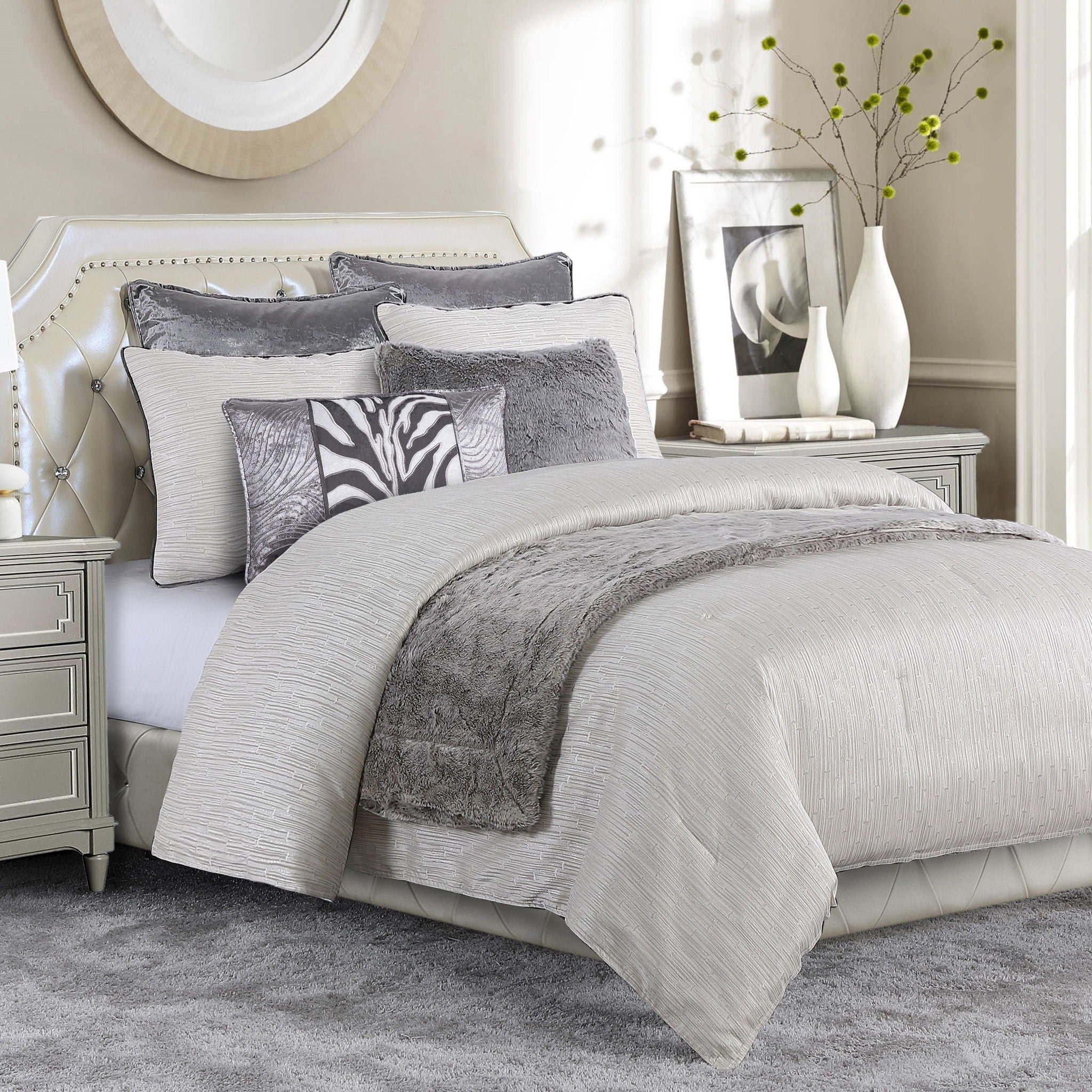 Celeste - Queen Comforter Set (Set of 4) - Taupe / Ivory