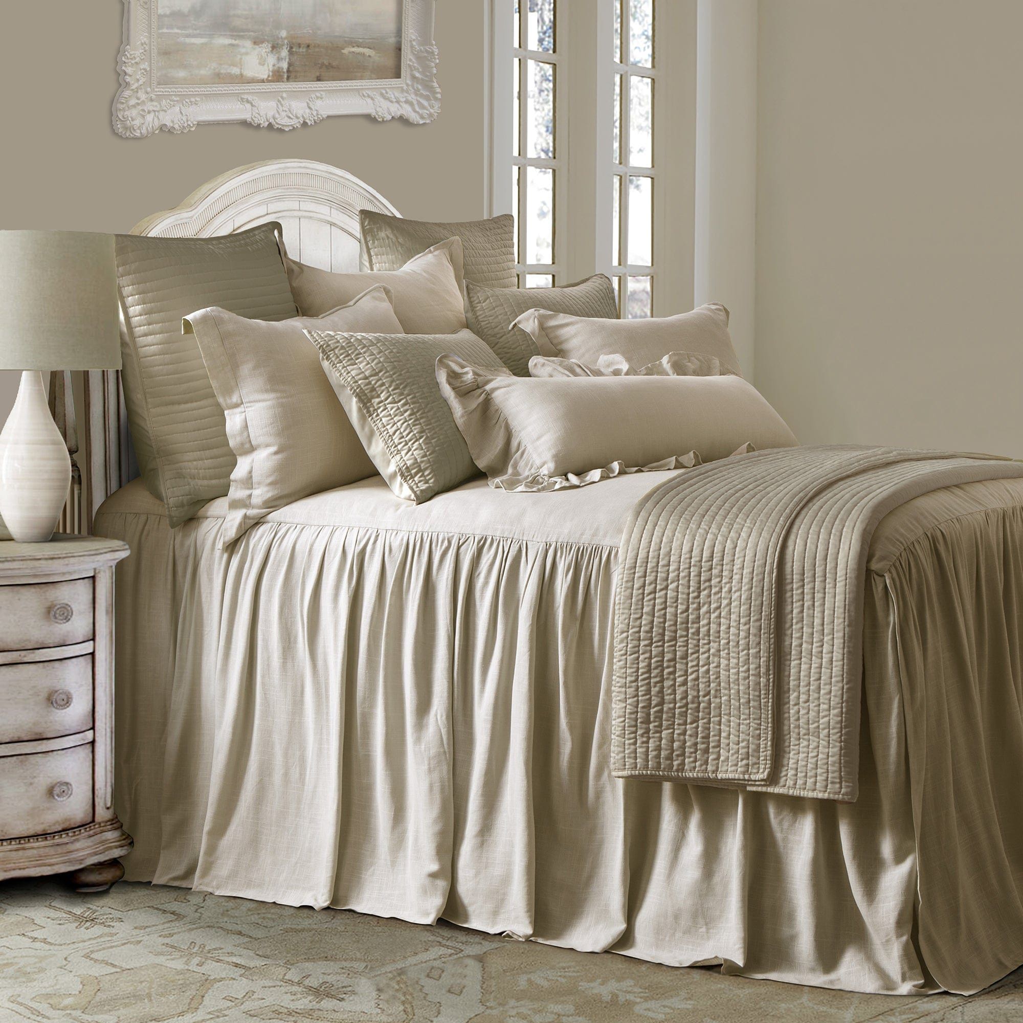 Luna - Twin Washed Linen Bedspread Set (Set of 2) - Light Tan
