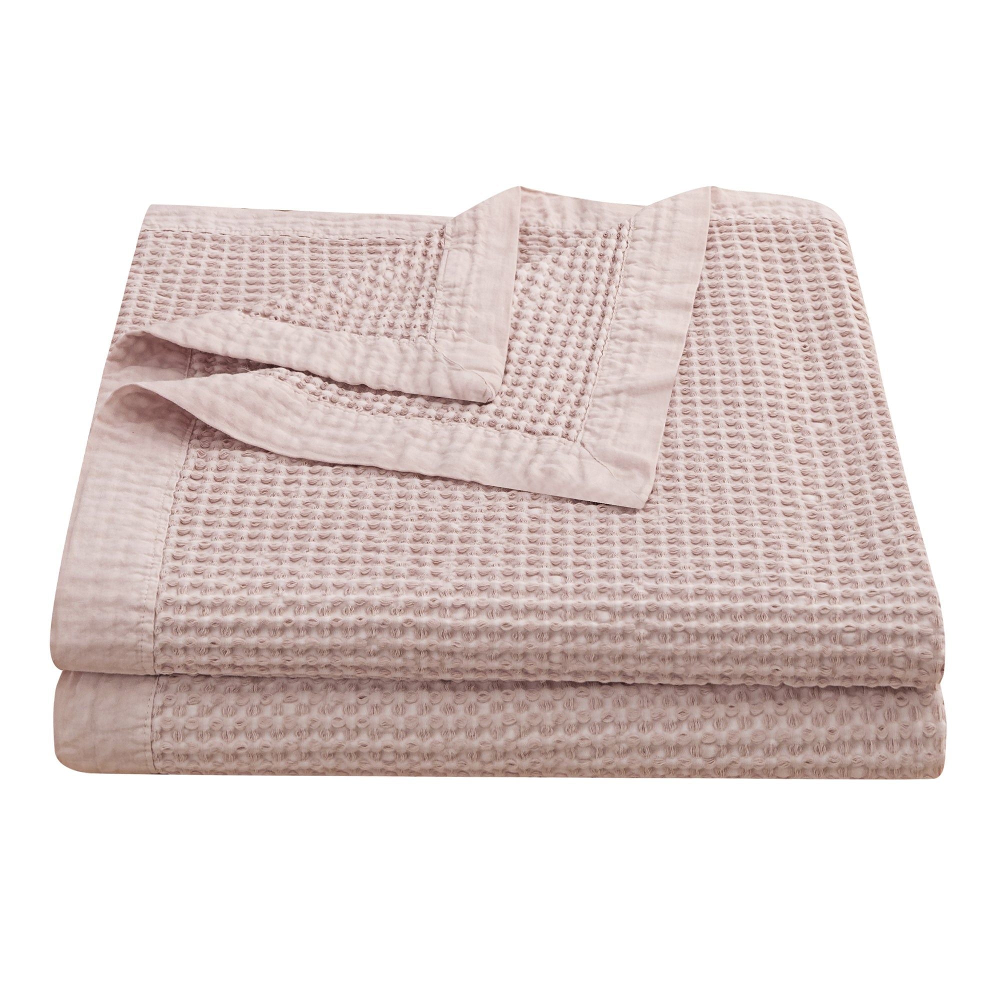 Stonewashed Cotton Waffle Weave - Twin Coverlet - Blush
