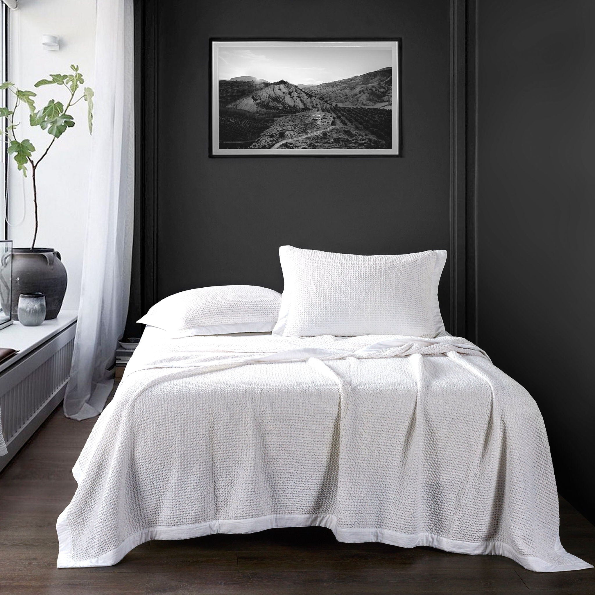 Stonewashed Cotton Waffle Weave - Full/Queen Coverlet Set (Set of 3) - White