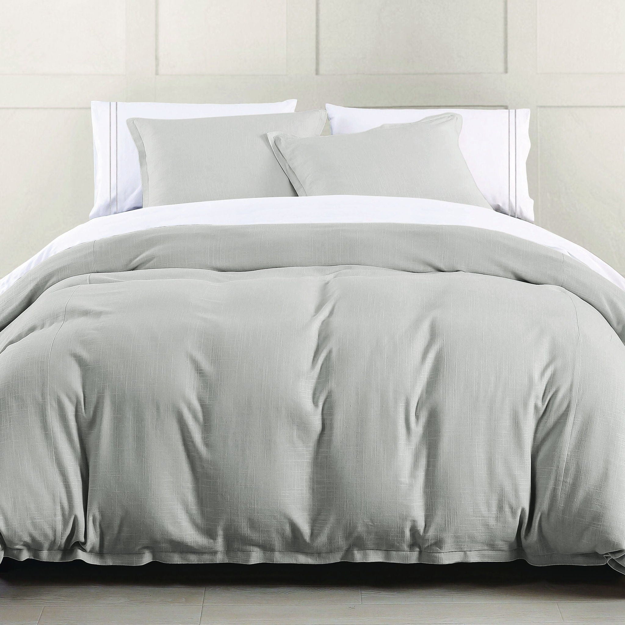 Hera - King Washed Linen Flange Comforter Set (Set of 3) - Light Gray