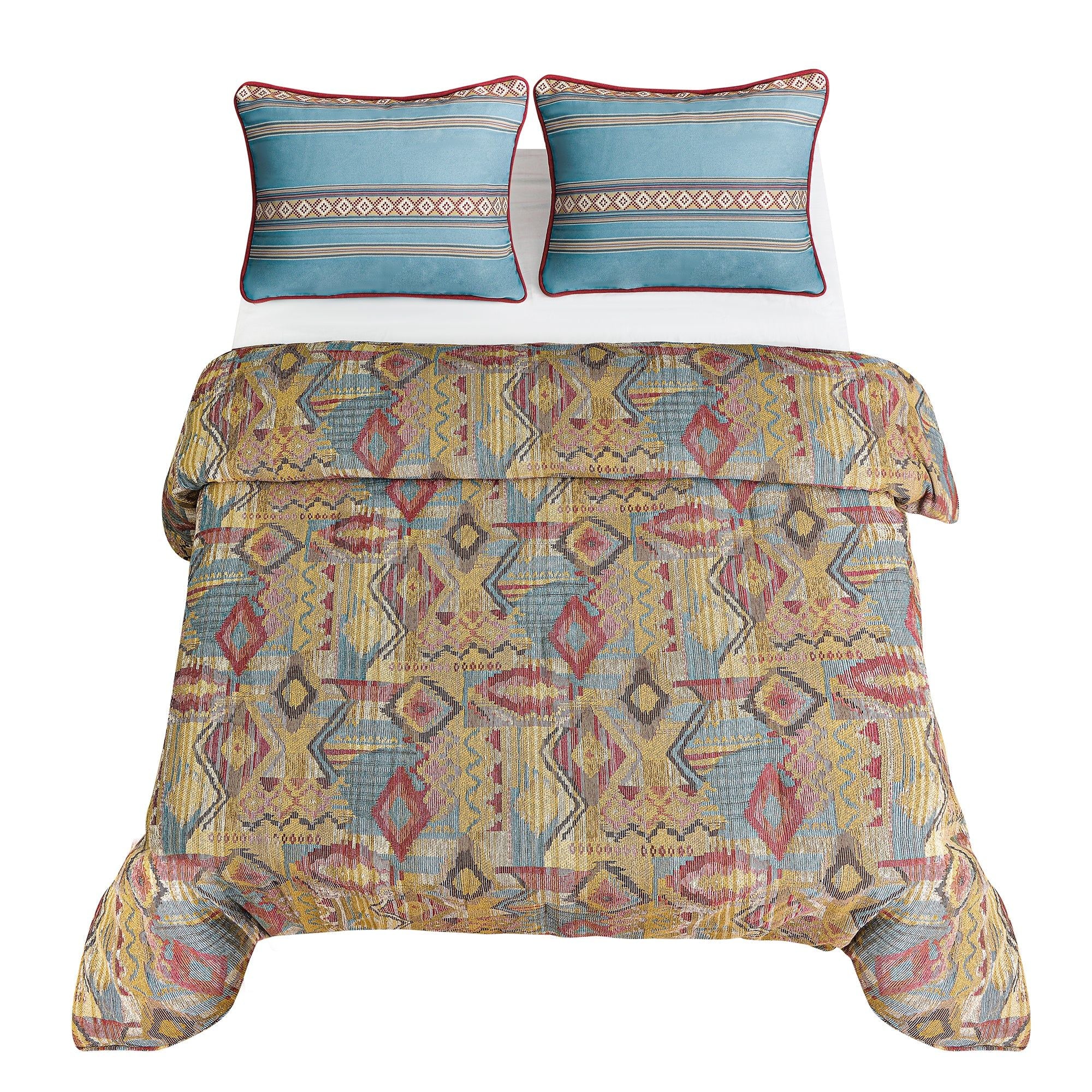 Ruidoso - Queen Comforter Set (Set of 4) - Gold / Red / Blue