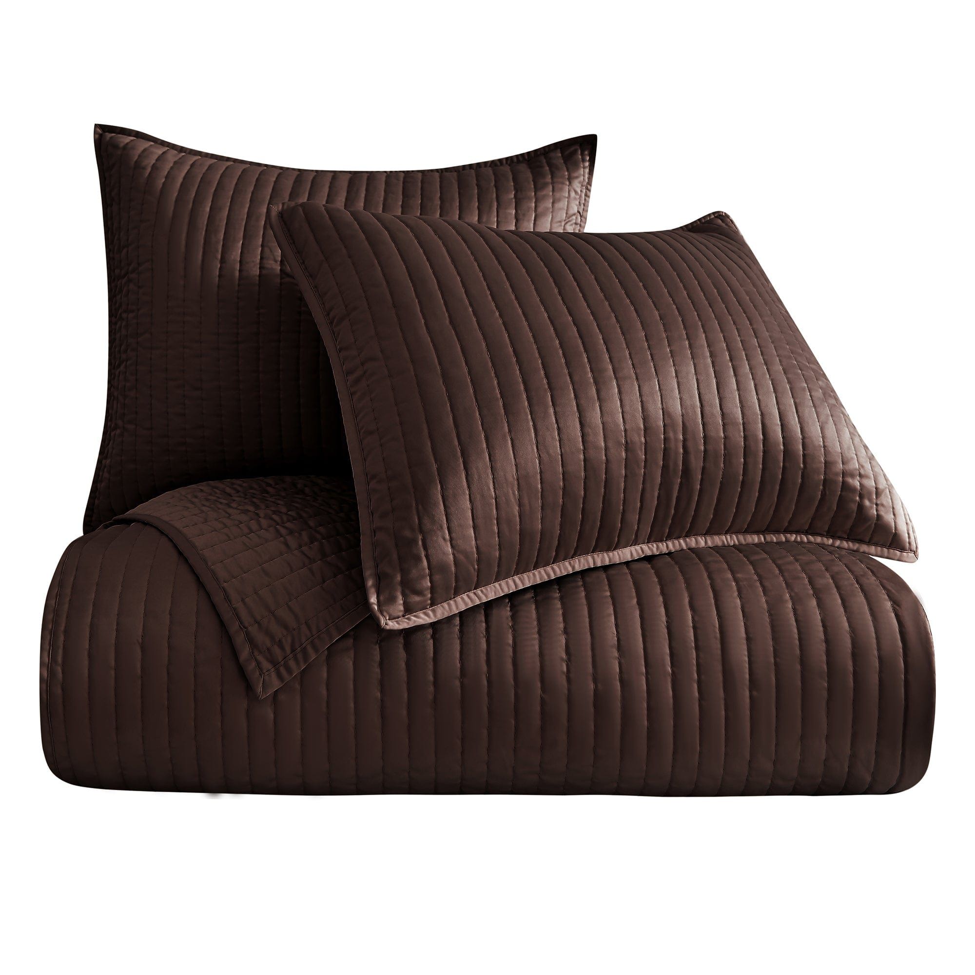 Satin Channel - Twin Quilt Set (Set of 2) - Chocolate
