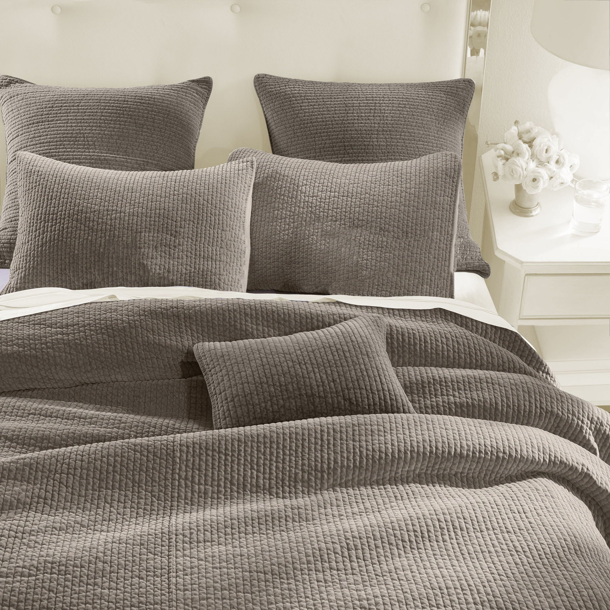 Stonewashed Cotton Velvet - Full/Queen Quilt Set (Set of 3) - Taupe