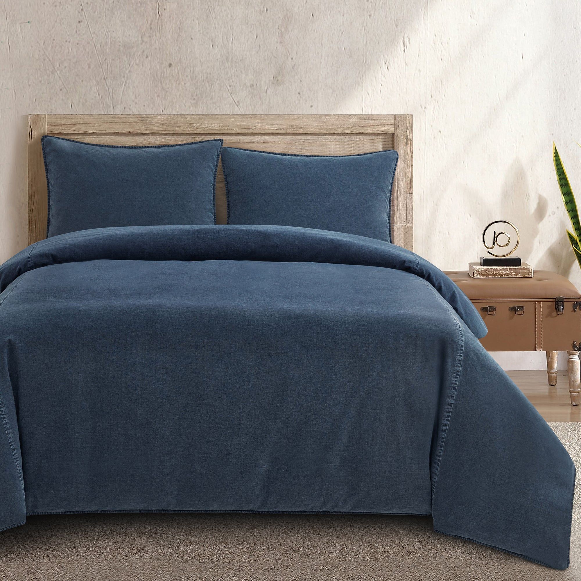Cotton Canvas - Twin Stonewashed Duvet Cover Set (Set of 2) - Denim