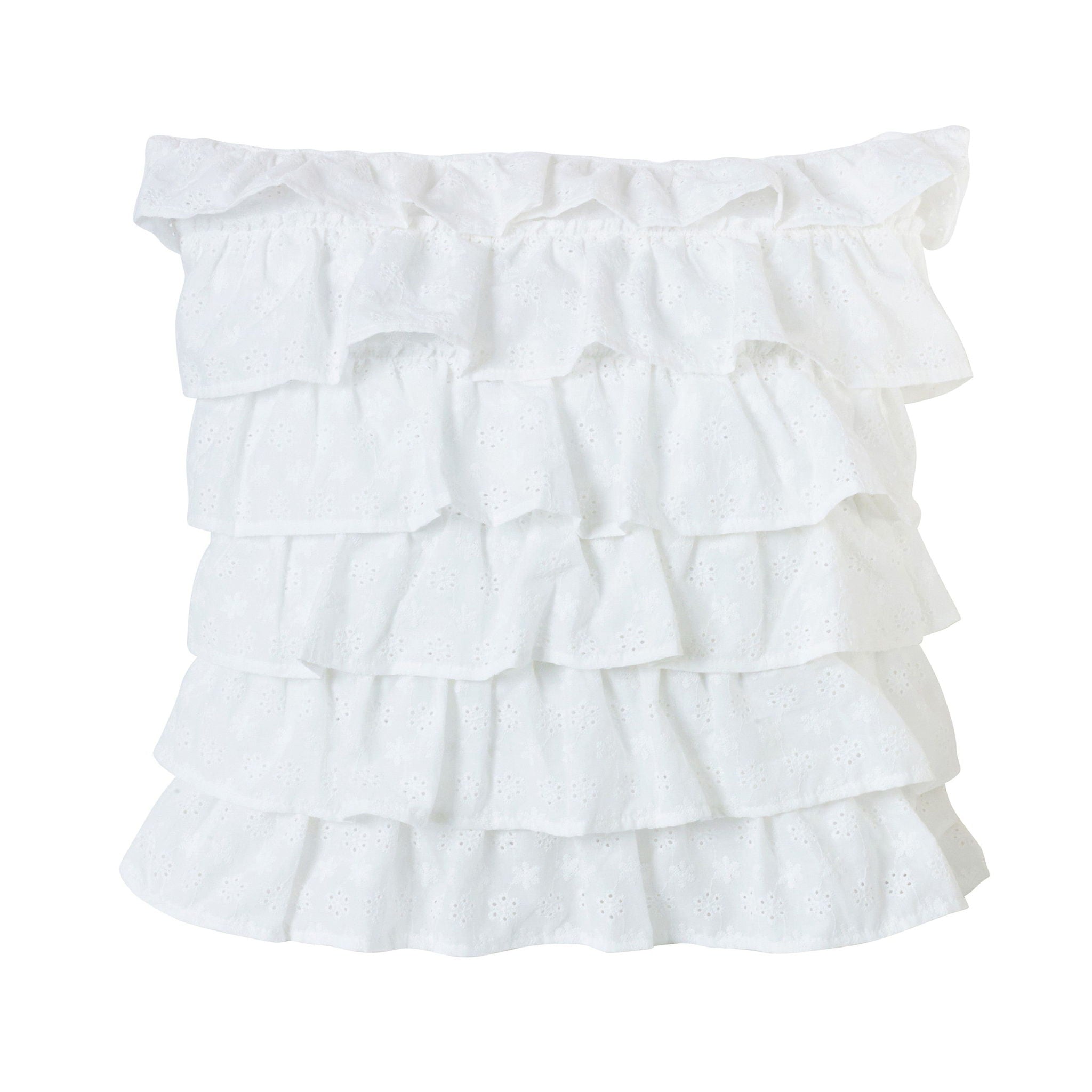 Salado - Tiered Ruffled Eyelet Pillow - White