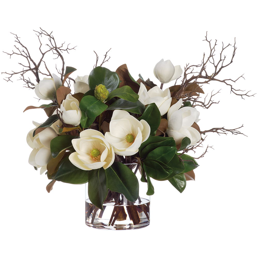 Magnolia Arrangement in Glass Vase White