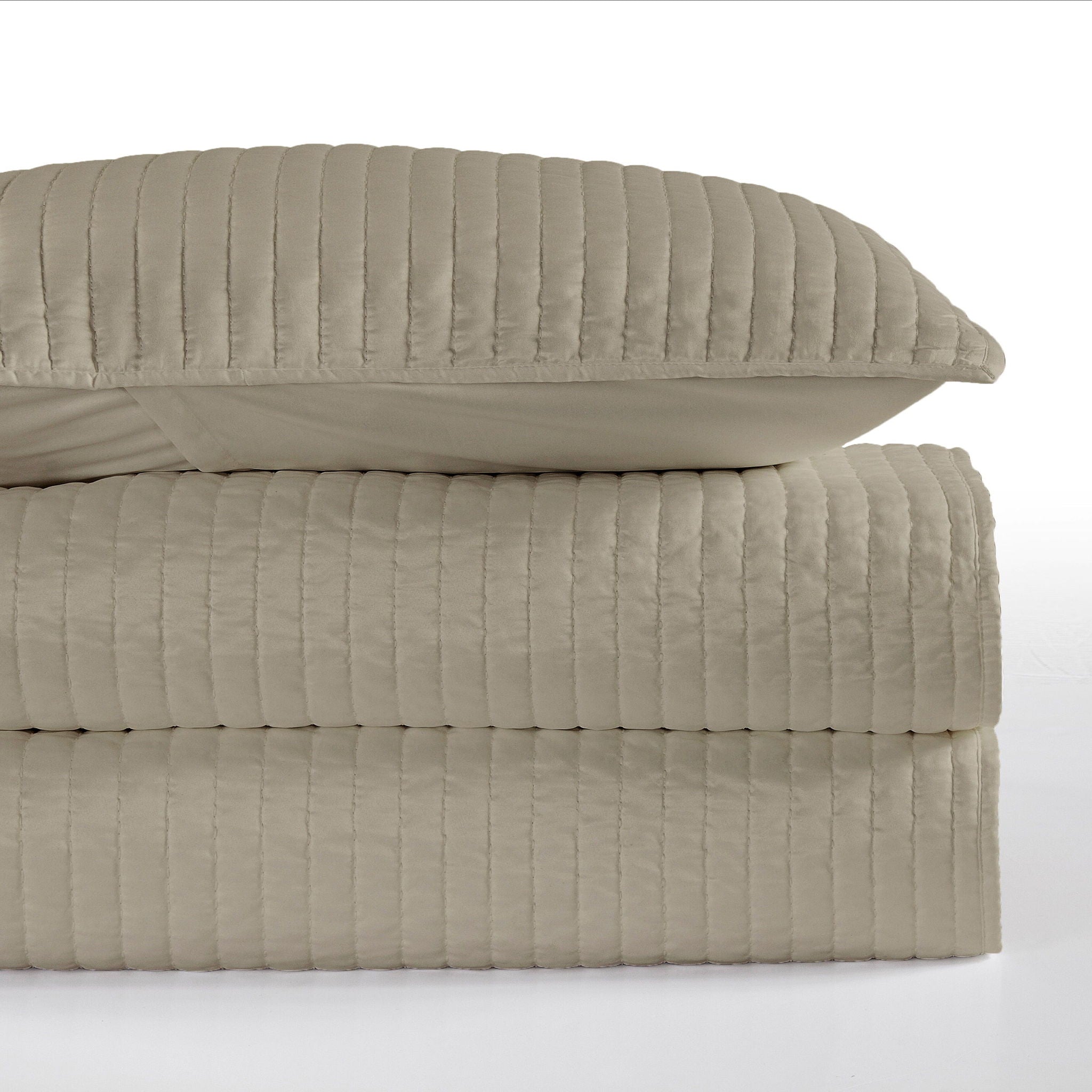 Satin Channel - Twin Quilt Set (Set of 2) - Taupe