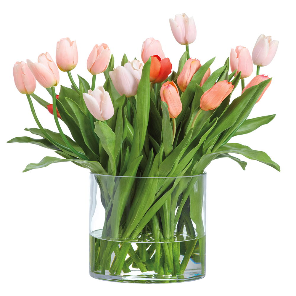 Mix French Tulips Cut in Glass Vase Orange Peach