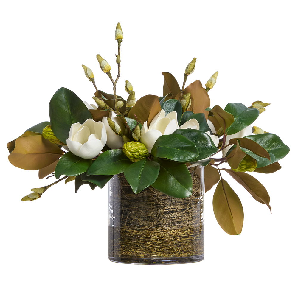 Magnolia/Twig Arrangement in Glass Vase White