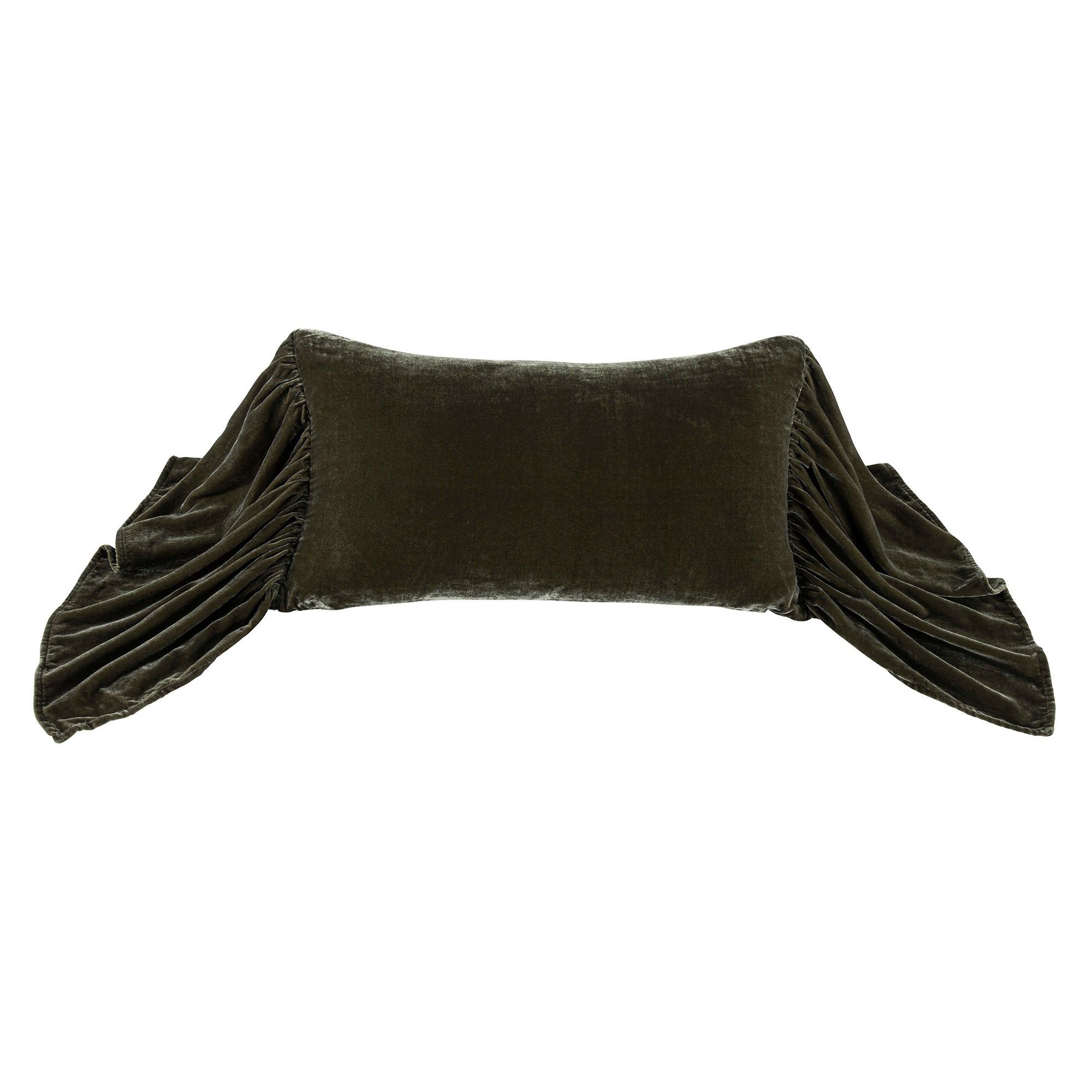 Stella - Faux Silk Velvet Long Ruffled Pillow - Fern Green