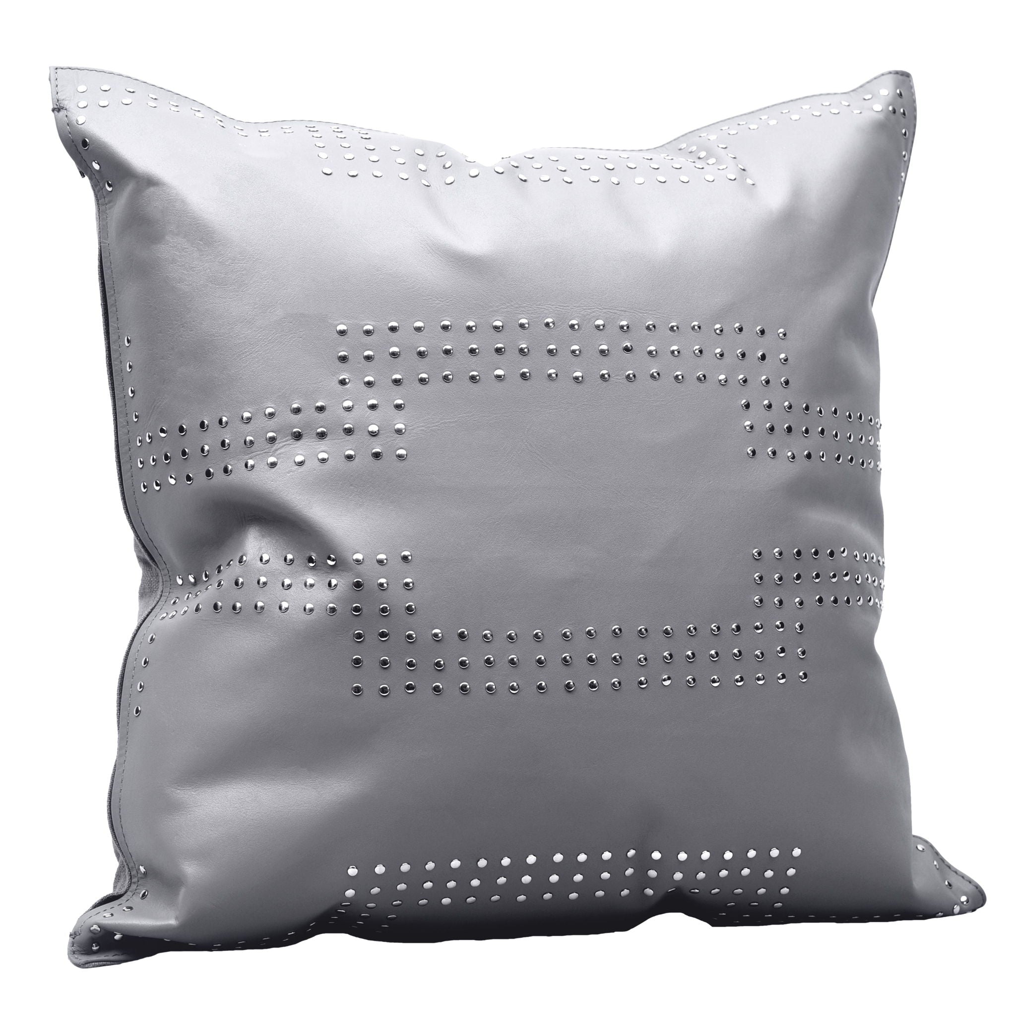 Genuine Leather - Geometric Studded Throw Pillow - Gray