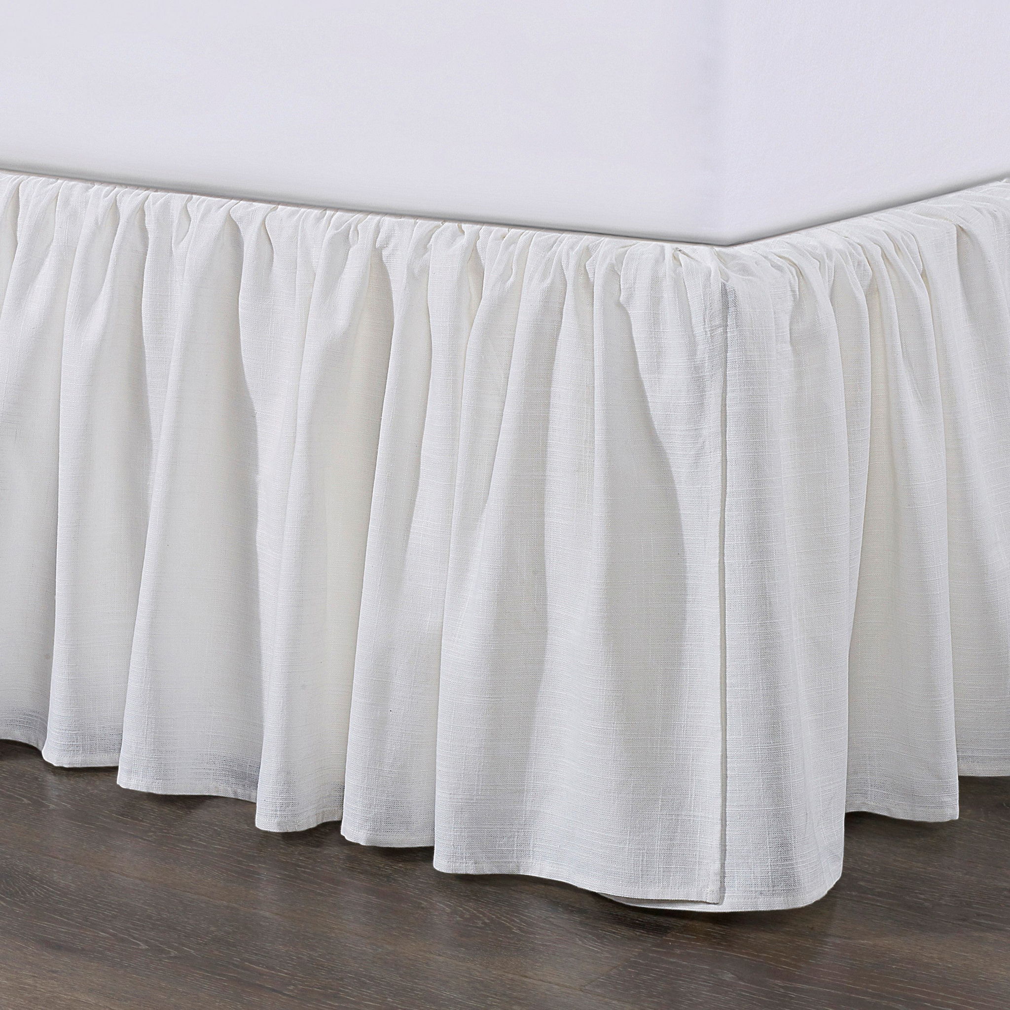 Lily - Queen Washed Linen Gathered Bed Skirt - White