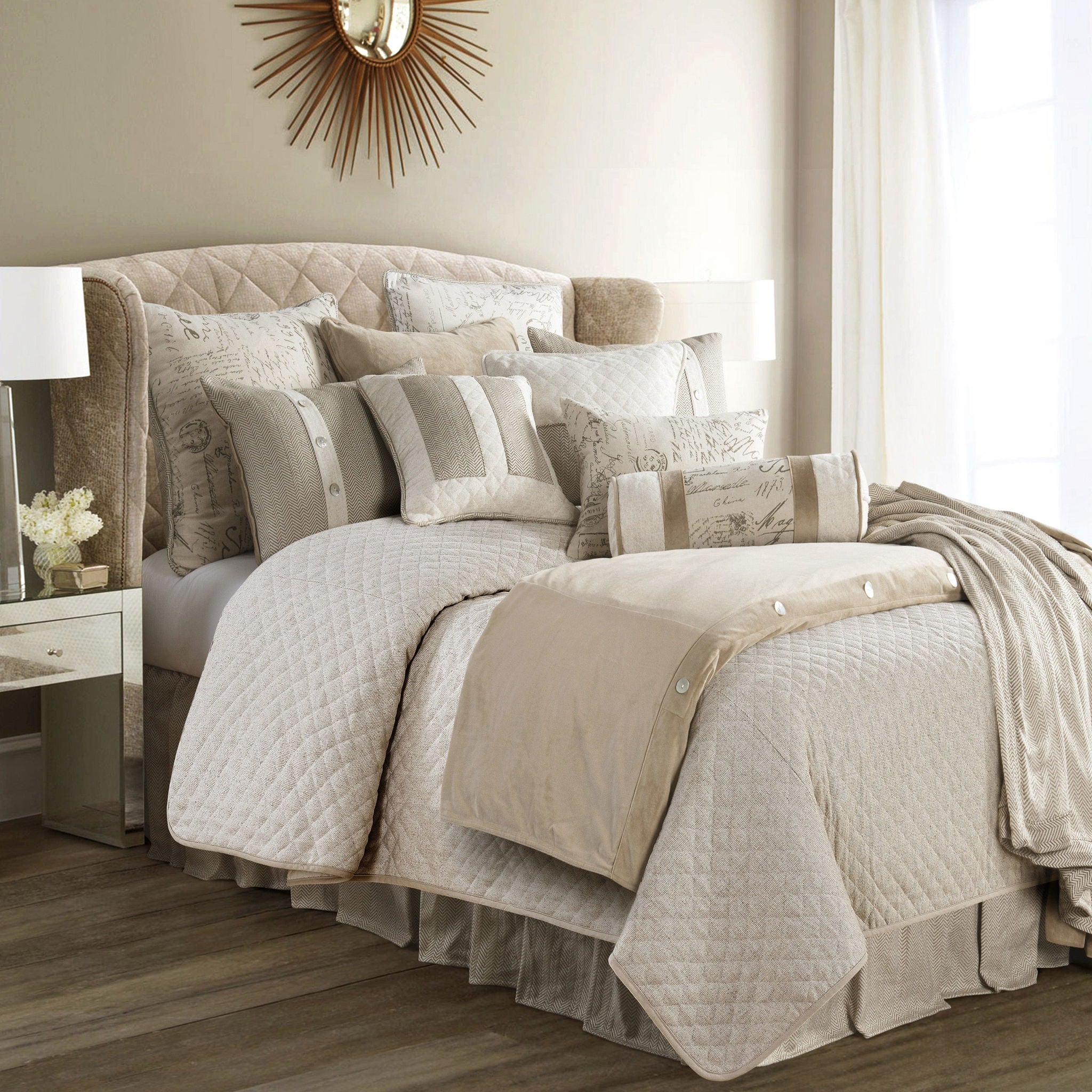 Fairfield - Twin Linen Coverlet Set (Set of 3) - Cream / Tan