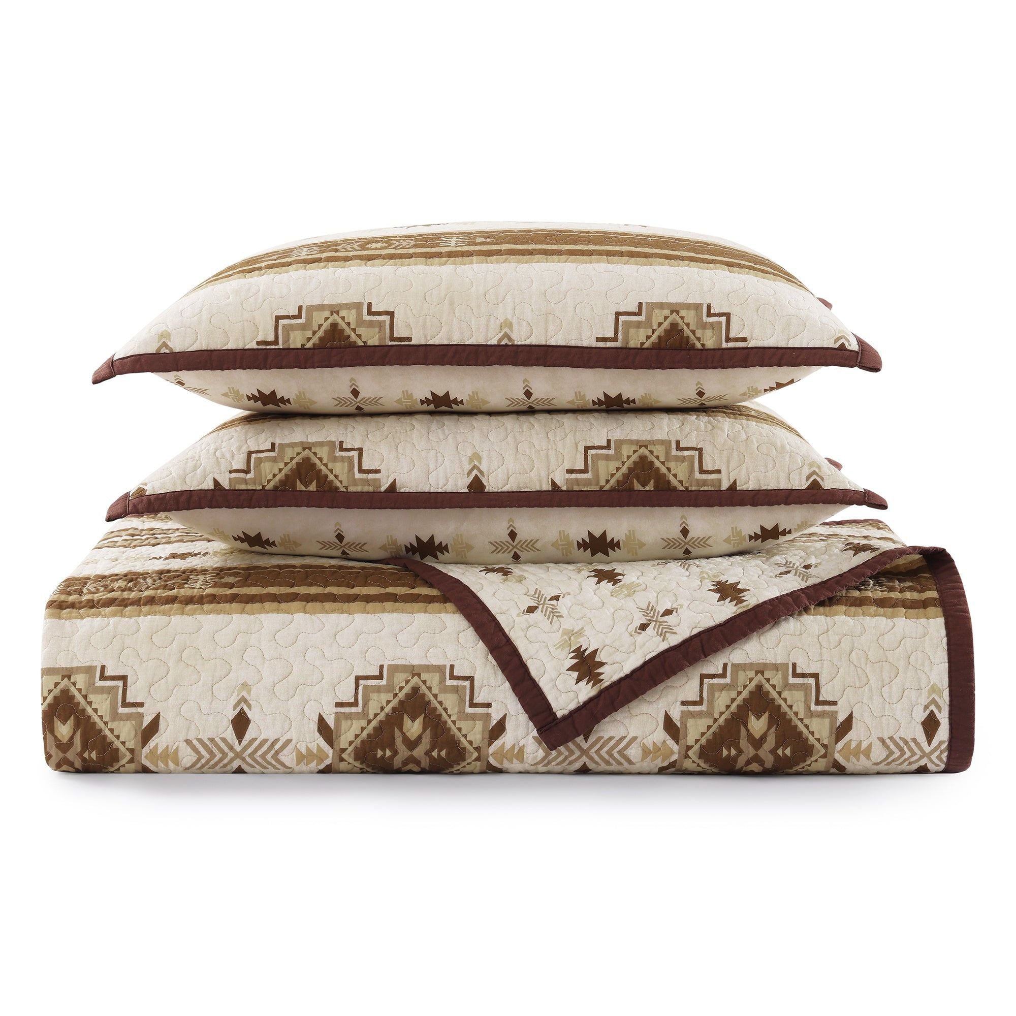 Dakota - King Reversible Quilt Set With 2 King Shams (Set of 3) - Tan