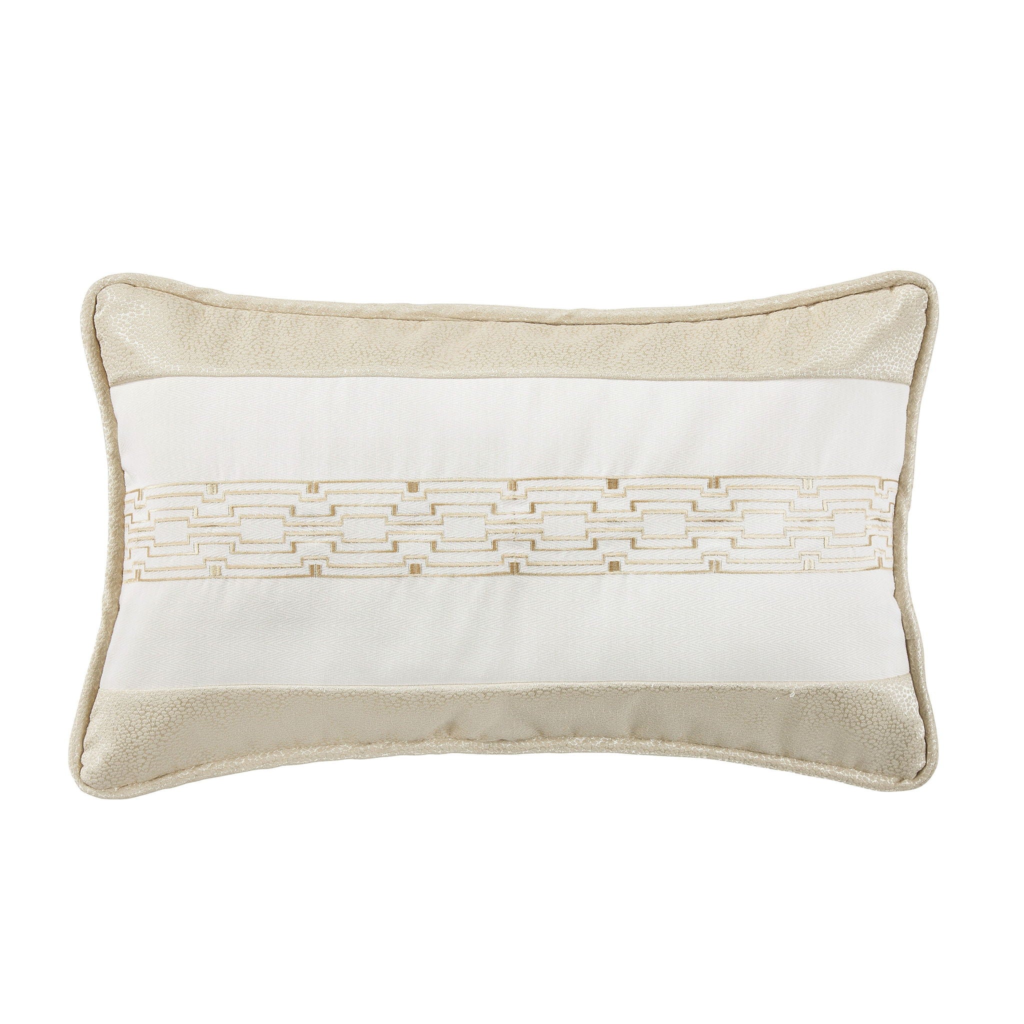Hollywood - Chain Link Embroidered Lumbar Pillow - White / Cream