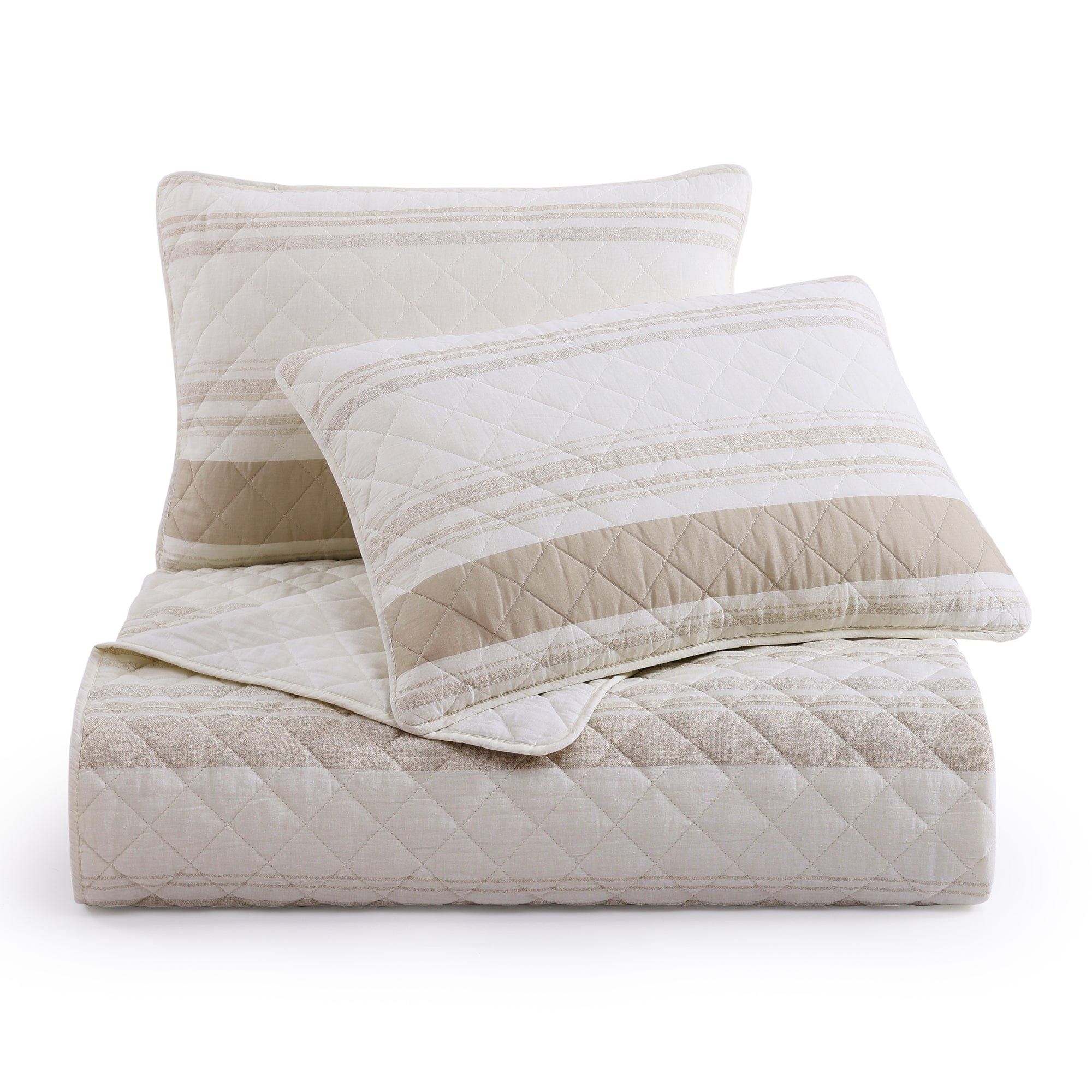 Mystic Stripe - Full/Queen Cotton Gauze Quilt Set (Set of 3) - Taupe