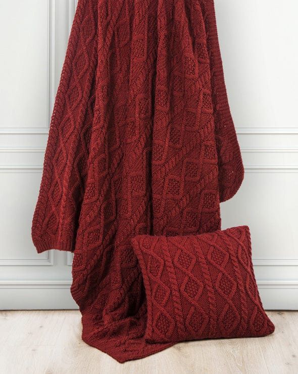 Cable Knit - Soft Wool Throw Blanket - Red