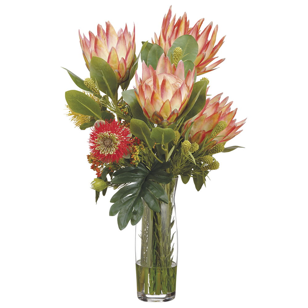 Protea/Leucospermum in Glass Vase Orange