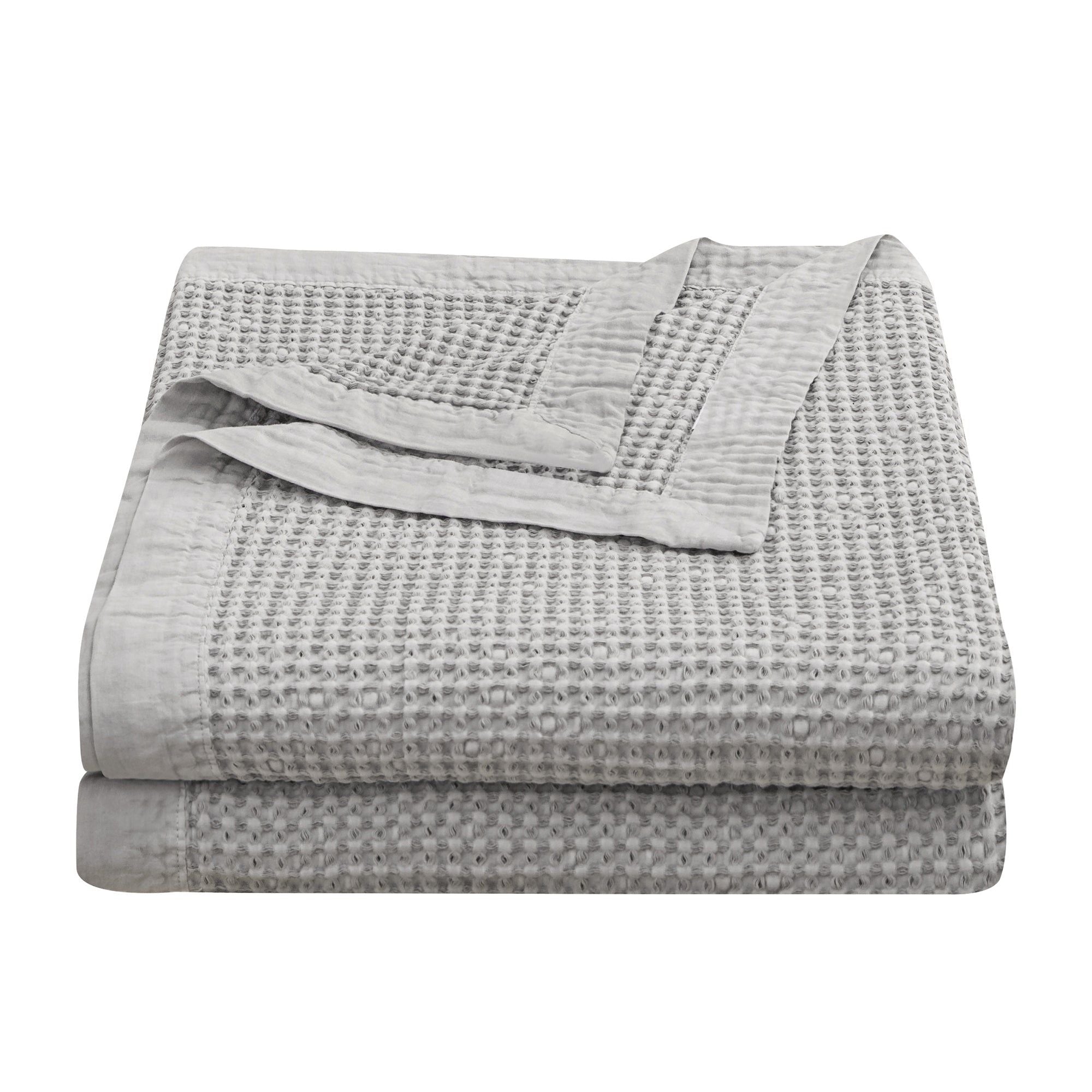 Stonewashed Cotton Waffle Weave - Twin Coverlet - Gray