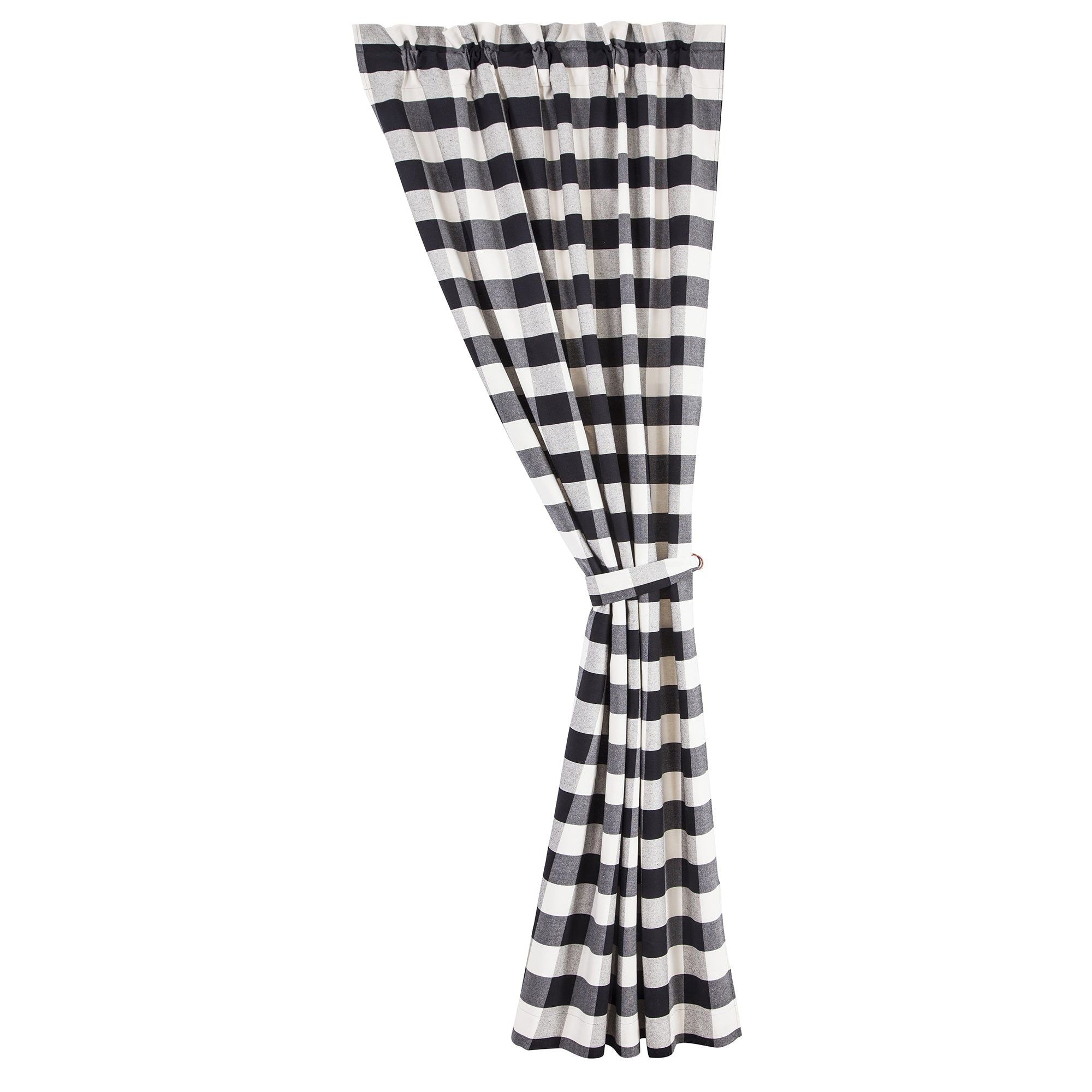 Camille - Buffalo Check Curtain Set (Set of 2) - Black / Natural