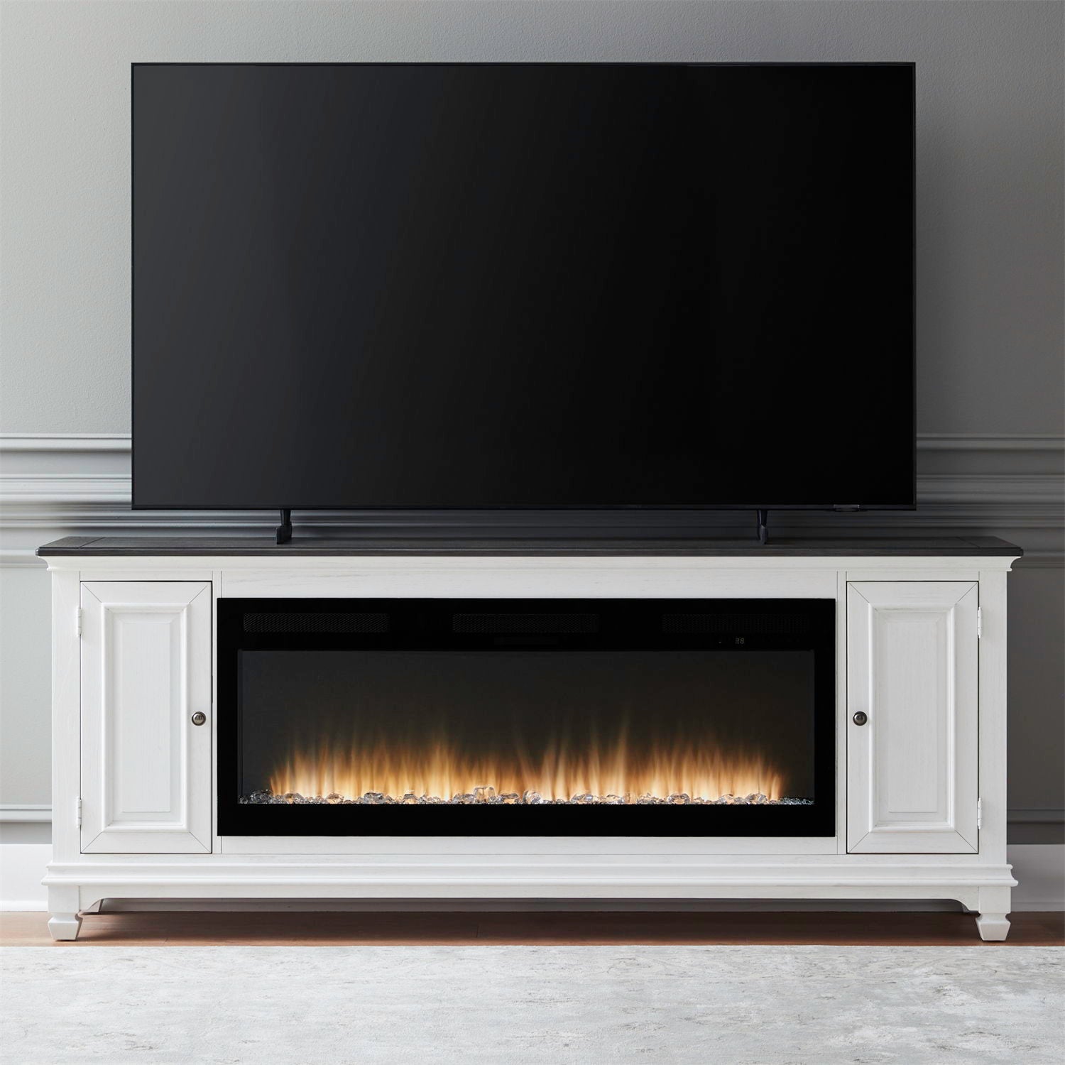 Fireplace TV Consoles - 417 80" Console With Fire FTS - White