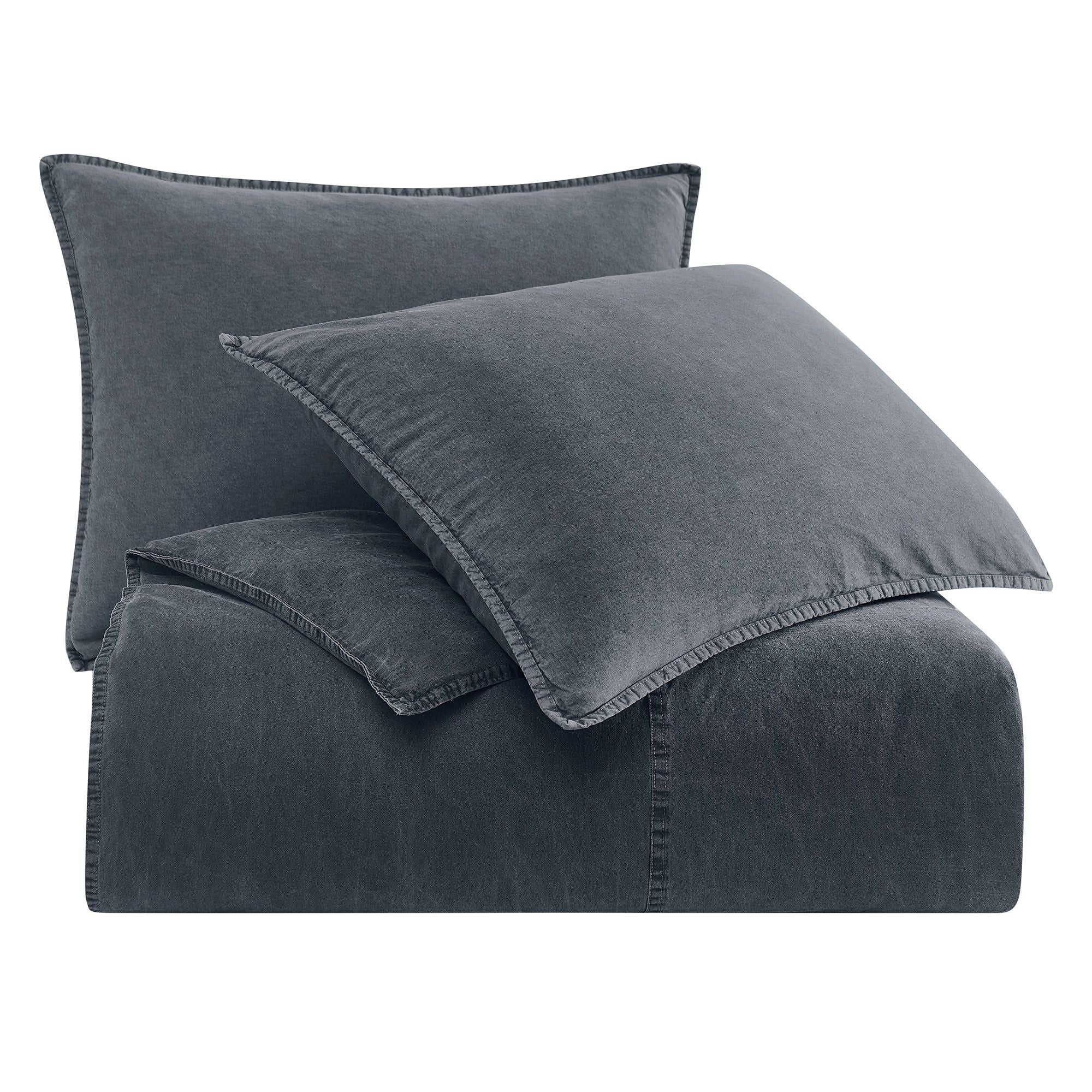 Cotton Canvas - Twin Stonewashed Duvet Cover Set (Set of 2) - Charcoal
