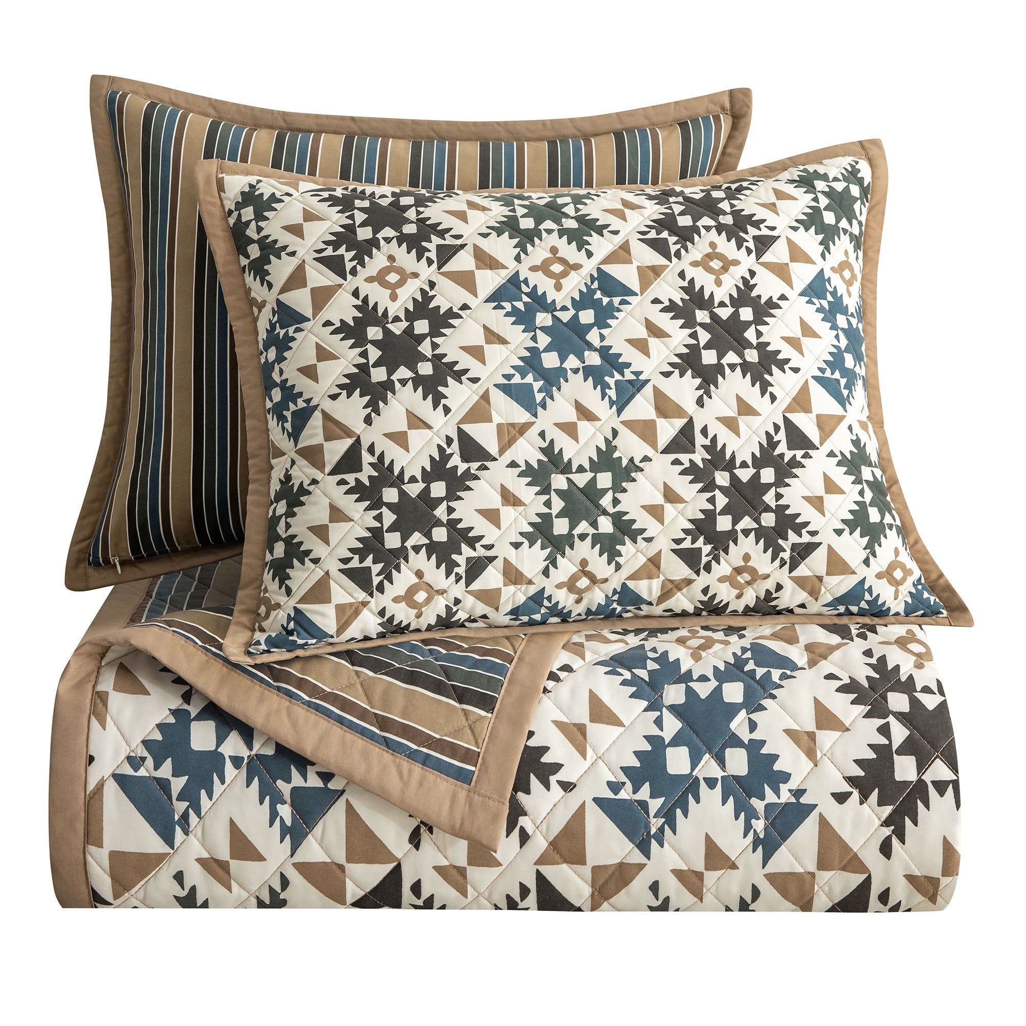 Mosaic - Full/Queen Reversible Quilt Set (Set of 3) - Multi Color