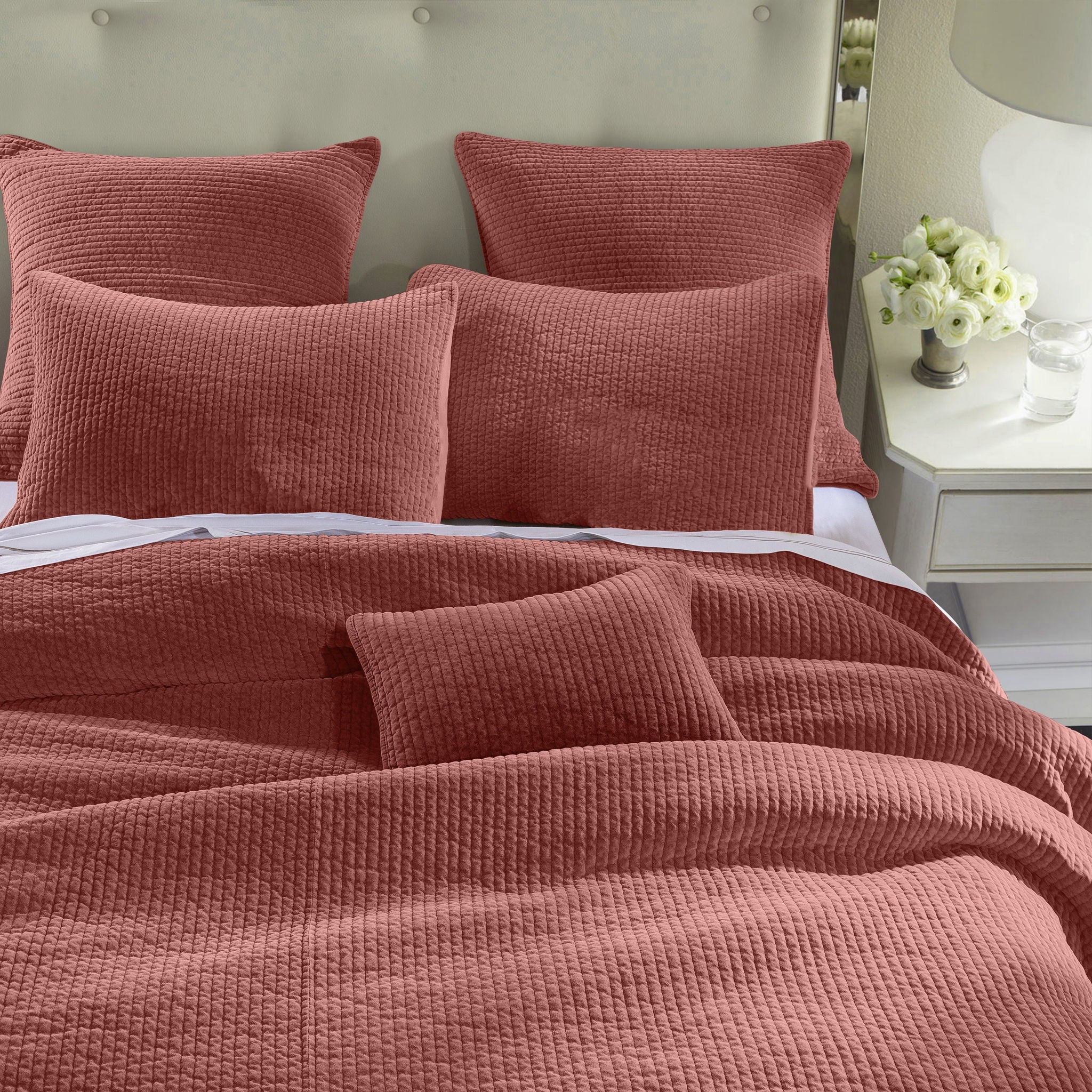 Stonewashed Cotton Velvet - King Quilt Set (Set of 3) - Salmon