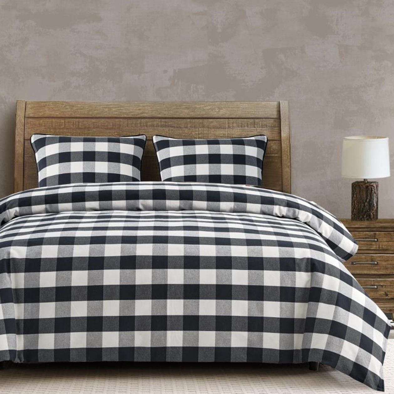 Camille - Twin Buffalo Check Duvet Cover Set (Set of 2) - Black / Natural
