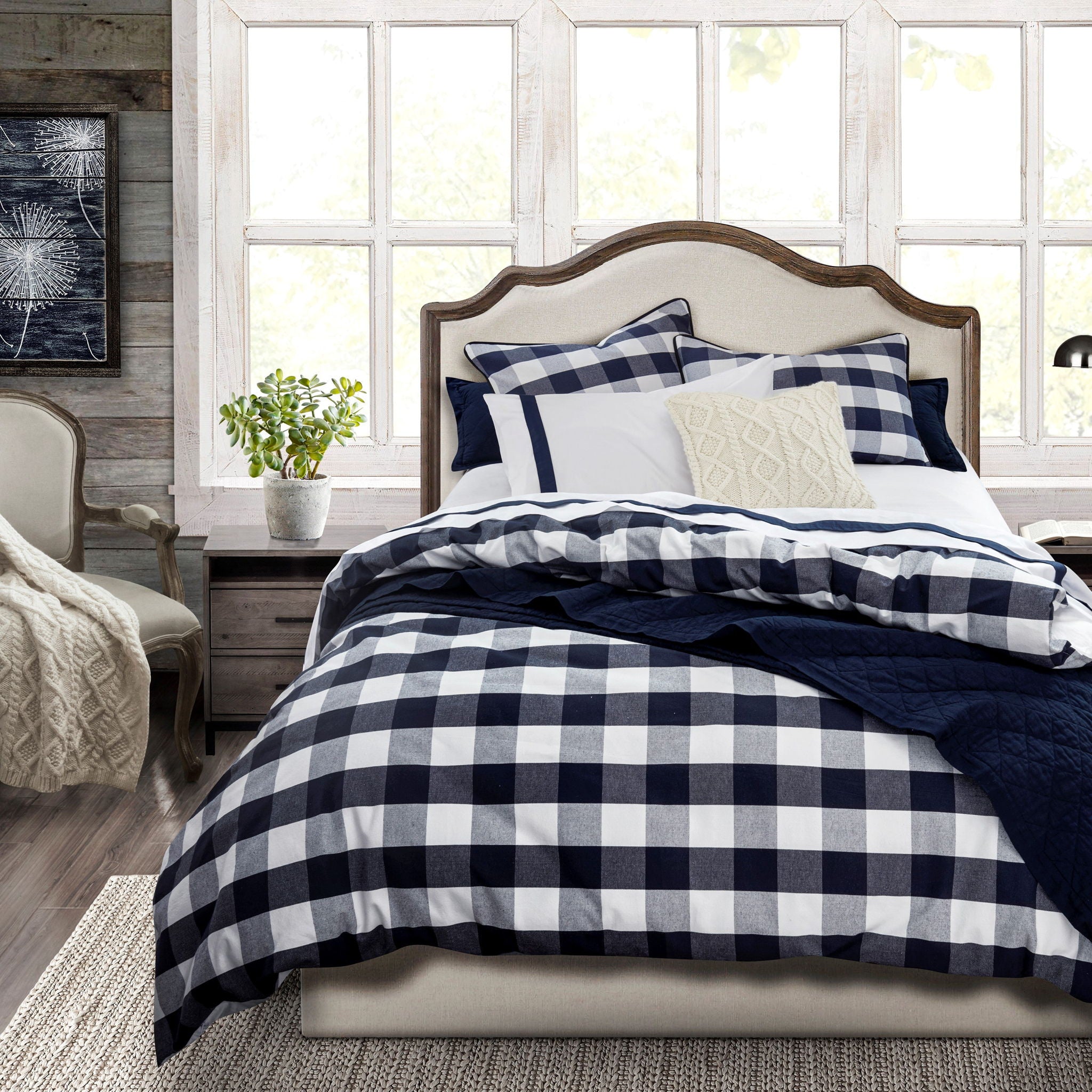 Camille - Queen Buffalo Check Duvet Cover Set (Set of 3) - Navy