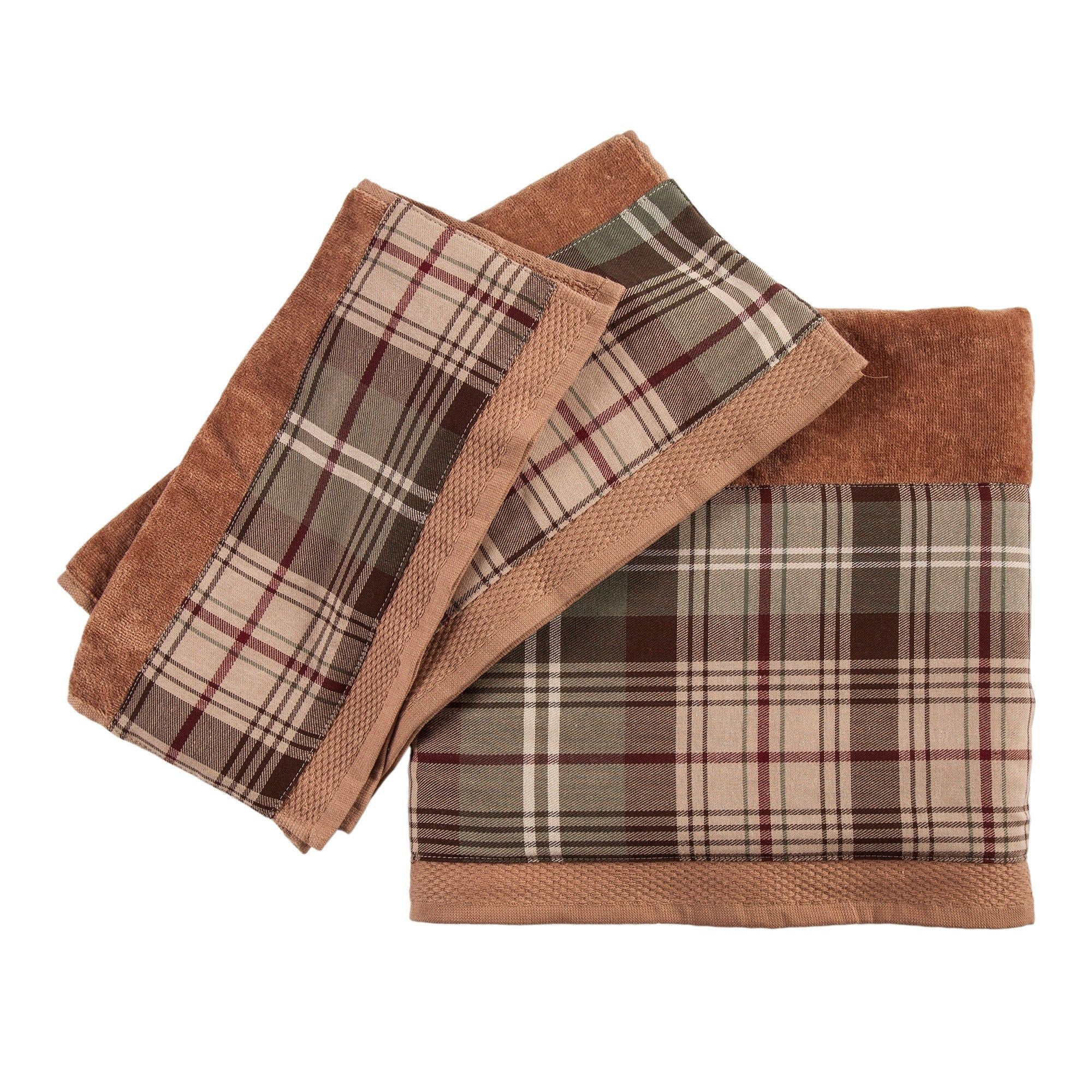 Huntsman - Plaid Towel Set (Set of 3), 2 Per Carton - Mocha