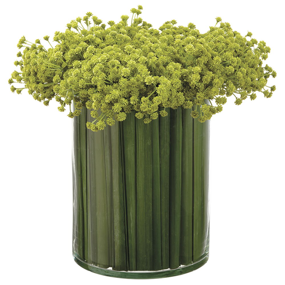 Baby's Breath/Grass in Glass Vase Green