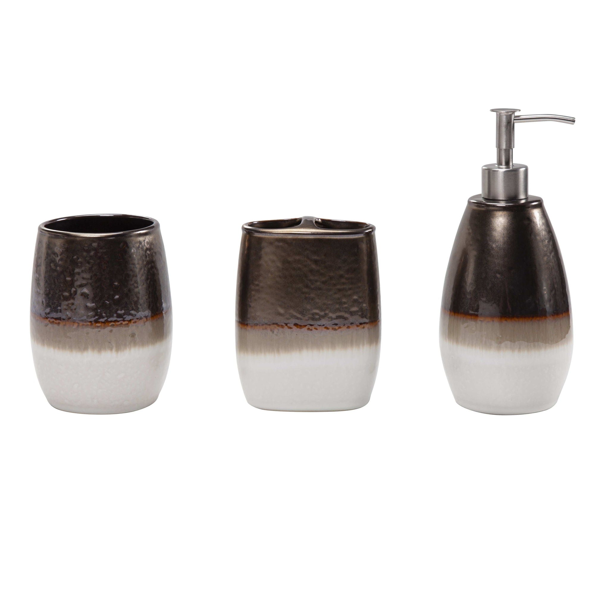 Gilded Stoneware - Countertop Bathroom Set (Set of 3), 4 Per Carton - White / Brown